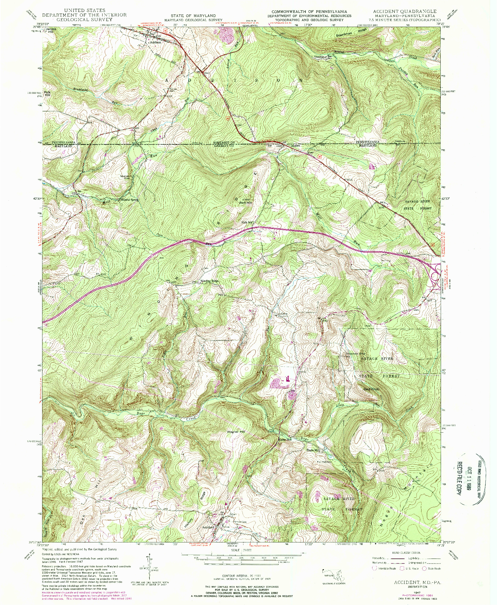 USGS 1:24000-SCALE QUADRANGLE FOR ACCIDENT, MD 1947