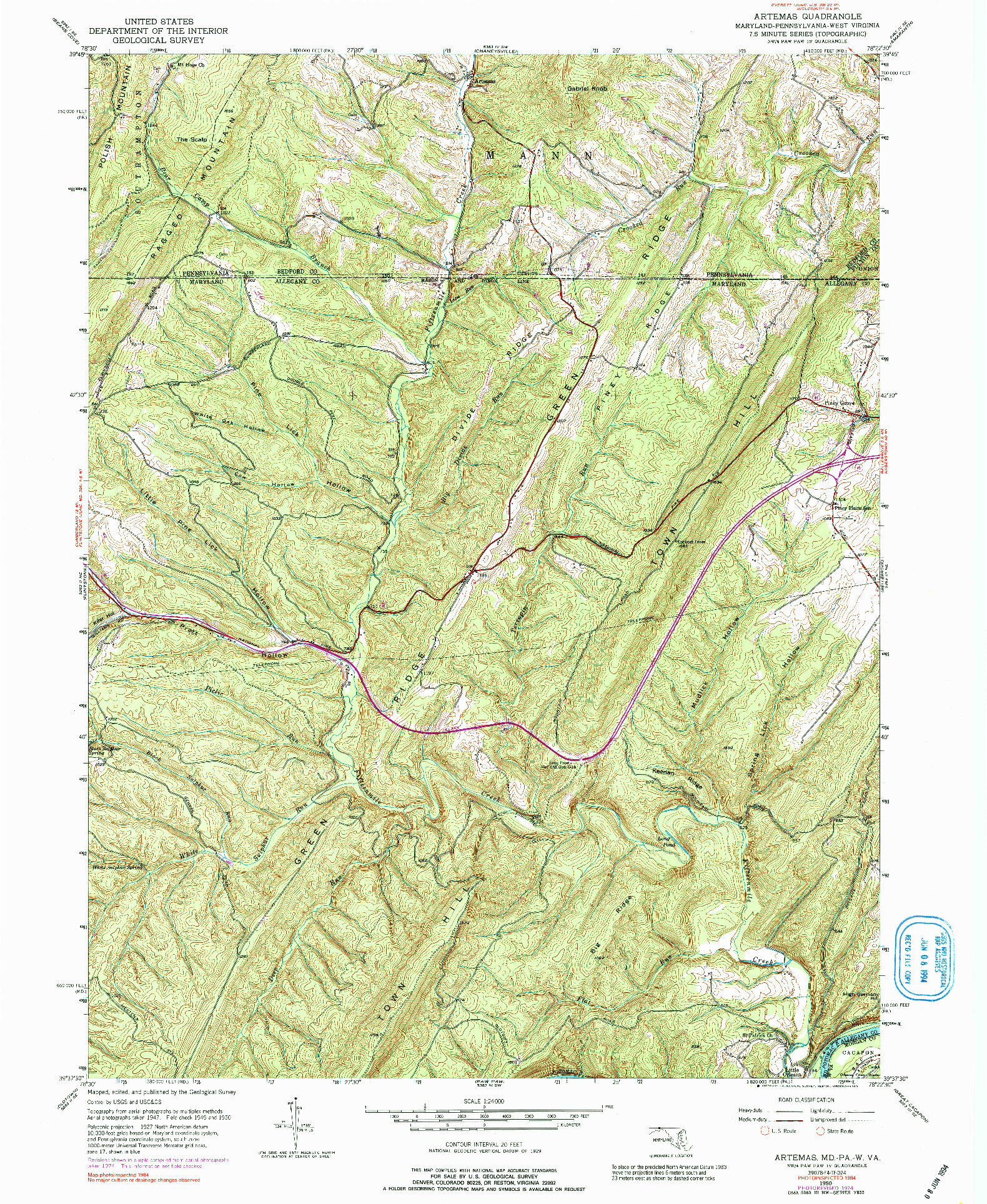 USGS 1:24000-SCALE QUADRANGLE FOR ARTEMAS, MD 1950