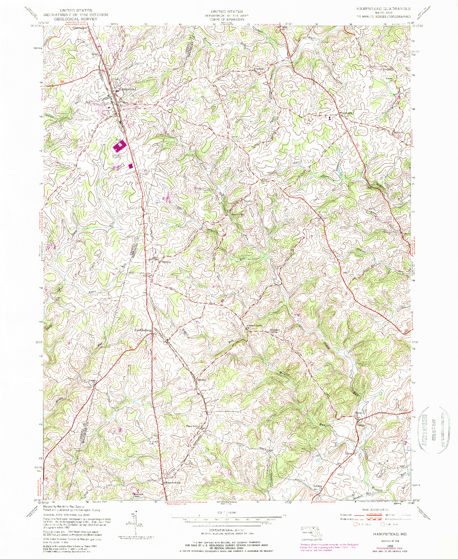 USGS 1:24000-SCALE QUADRANGLE FOR HAMPSTEAD, MD 1953