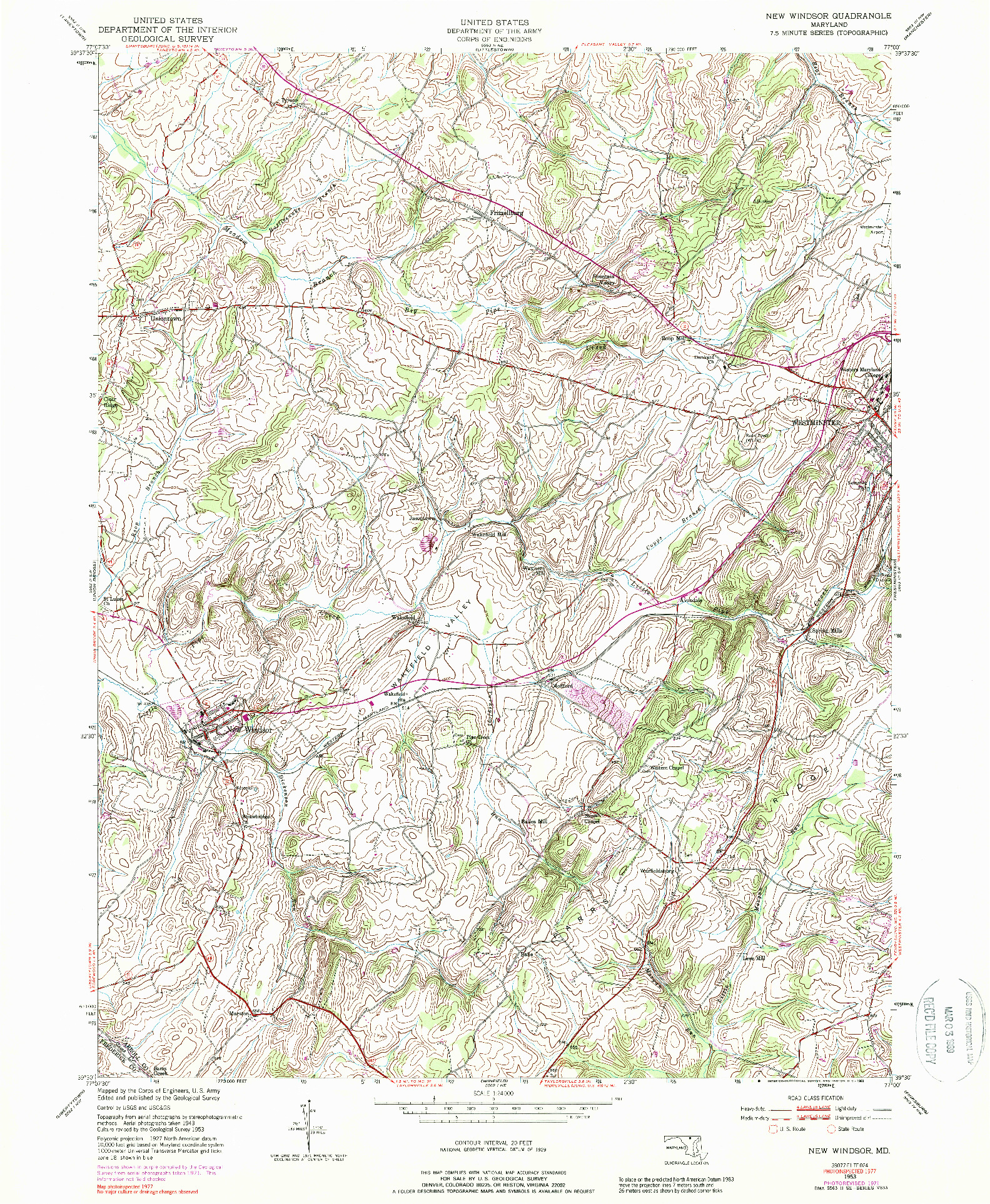 USGS 1:24000-SCALE QUADRANGLE FOR NEW WINDSOR, MD 1953