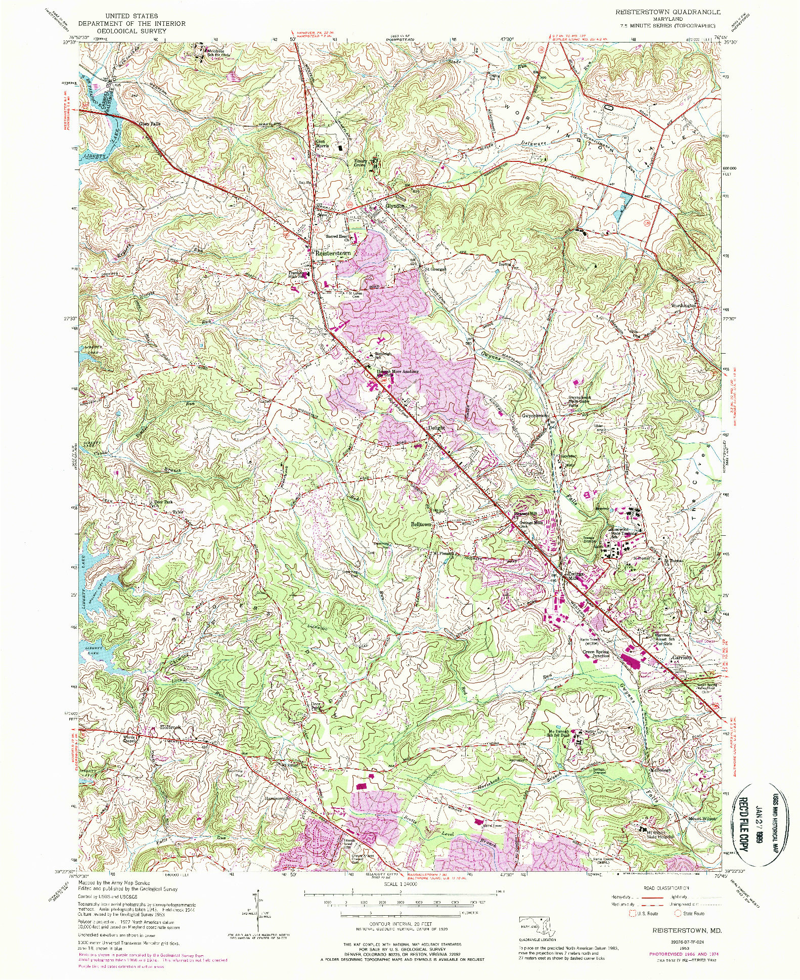 USGS 1:24000-SCALE QUADRANGLE FOR REISTERSTOWN, MD 1953