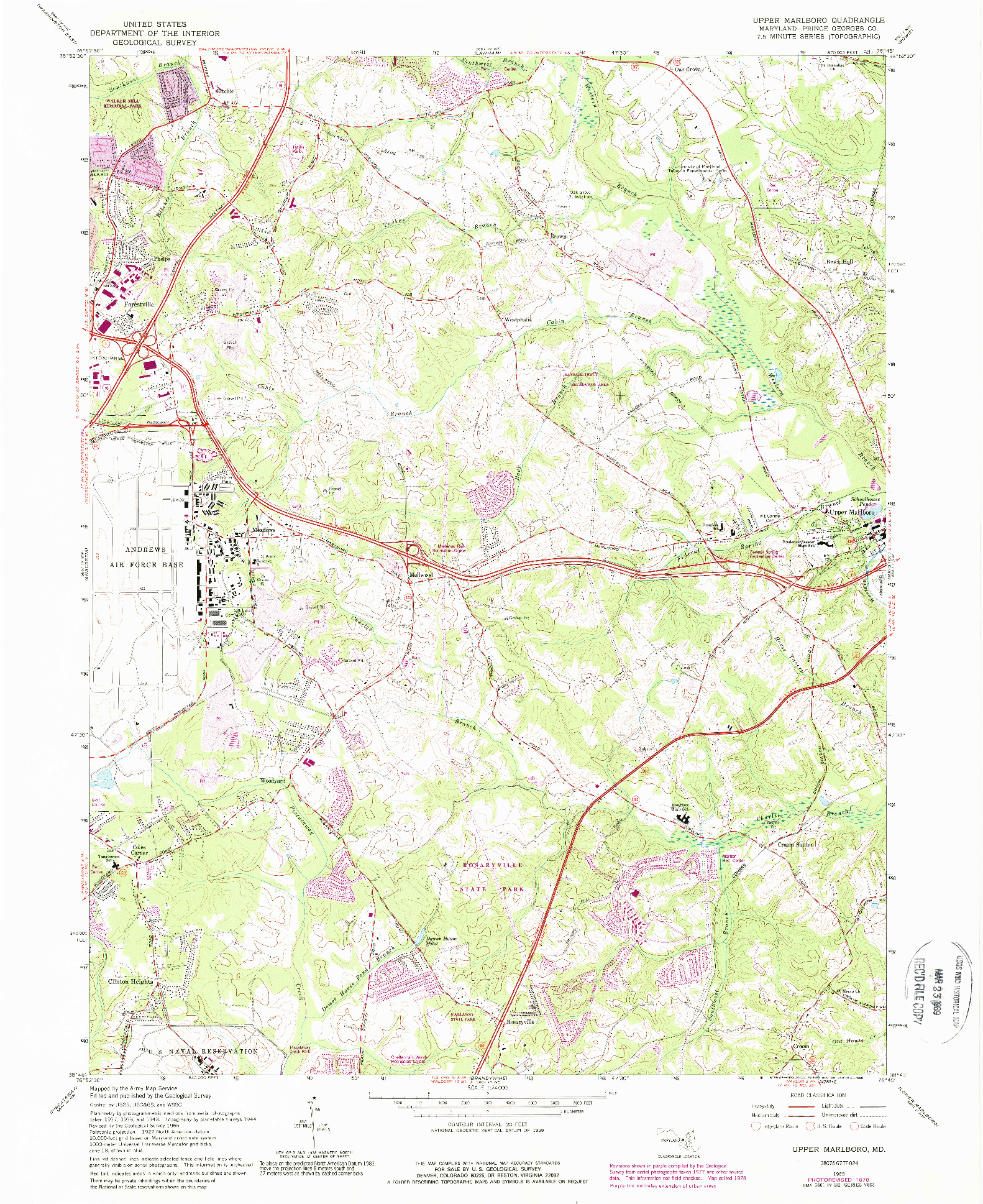 USGS 1:24000-SCALE QUADRANGLE FOR UPPER MARLBORO, MD 1965