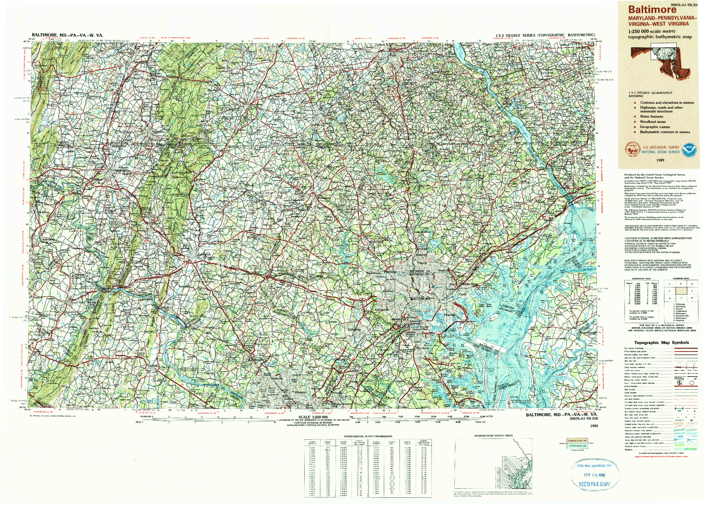 USGS 1:250000-SCALE QUADRANGLE FOR BALTIMORE, MD 1989