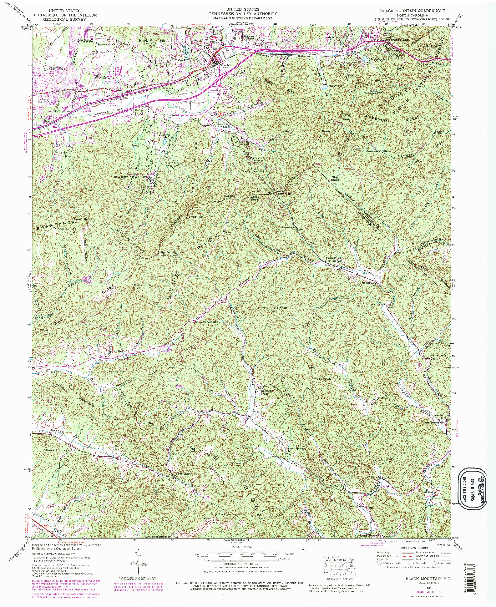 USGS 1:24000-SCALE QUADRANGLE FOR BLACK MOUNTAIN, NC 1941
