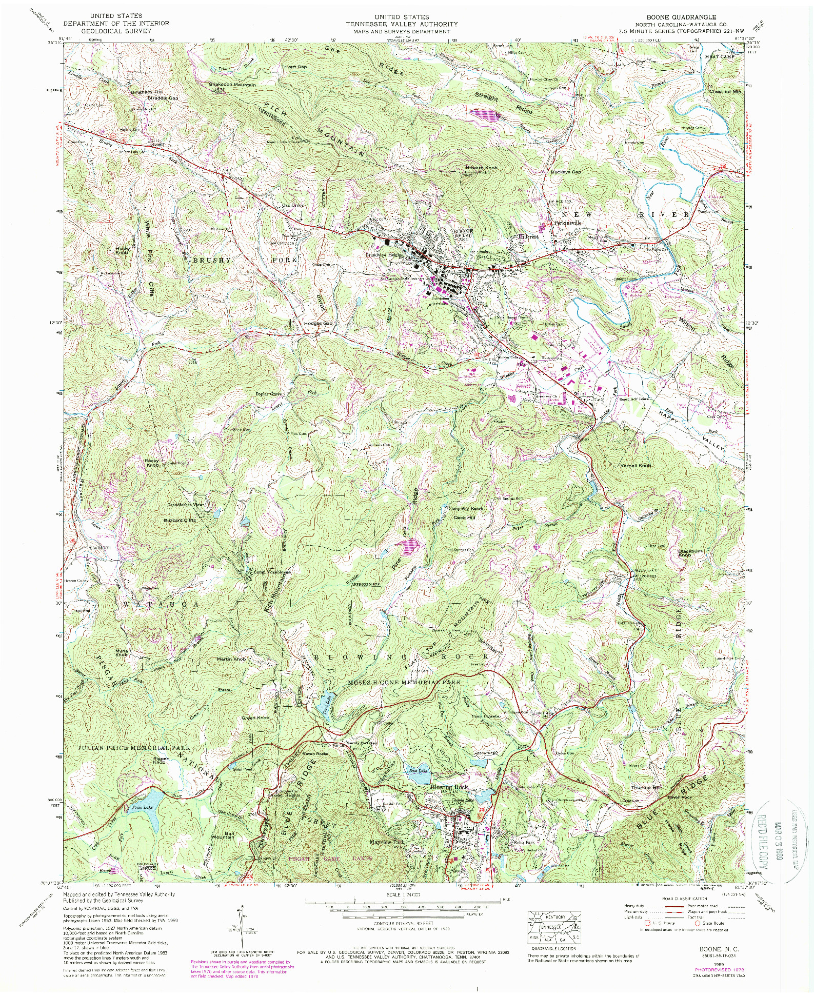 USGS 1:24000-SCALE QUADRANGLE FOR BOONE, NC 1959