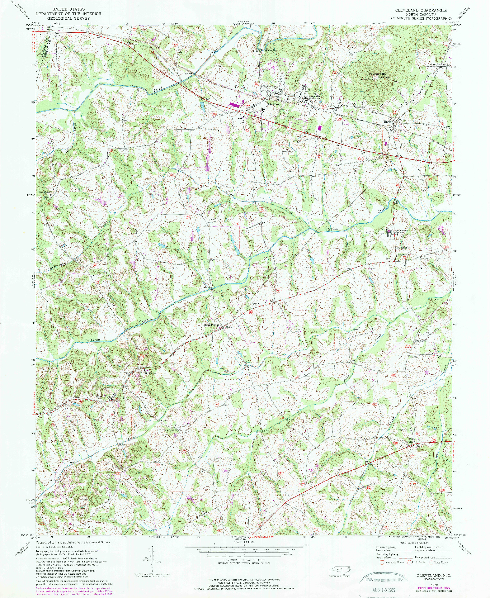 USGS 1:24000-SCALE QUADRANGLE FOR CLEVELAND, NC 1970