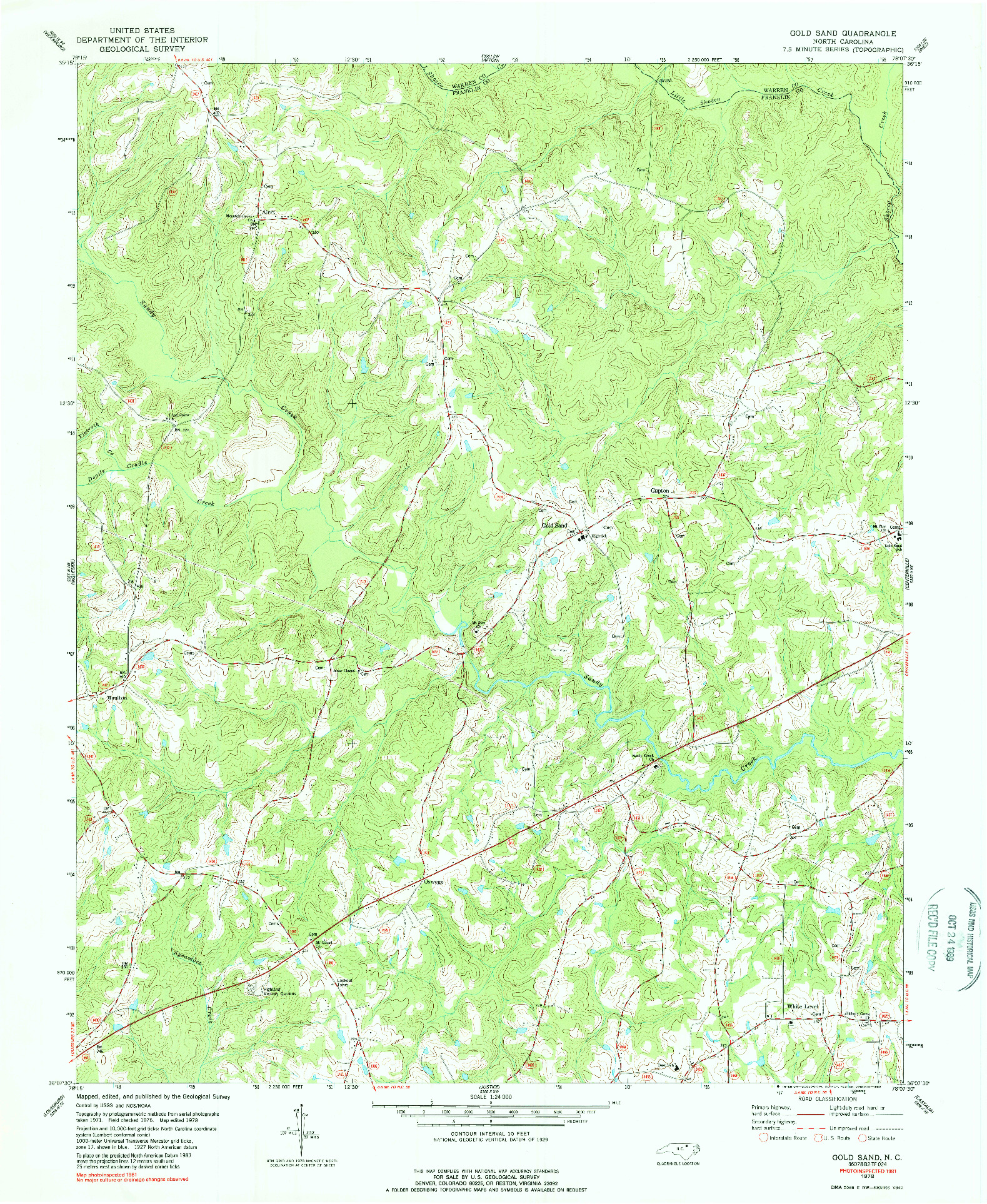 USGS 1:24000-SCALE QUADRANGLE FOR GOLD SAND, NC 1978