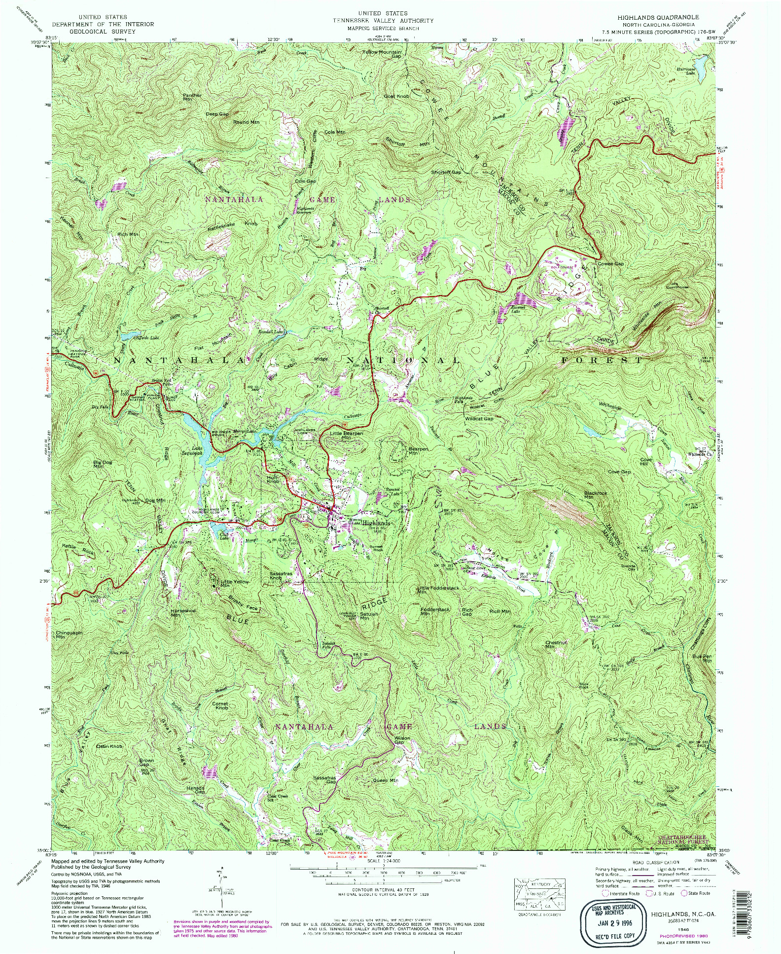 USGS 1:24000-SCALE QUADRANGLE FOR HIGHLANDS, NC 1946