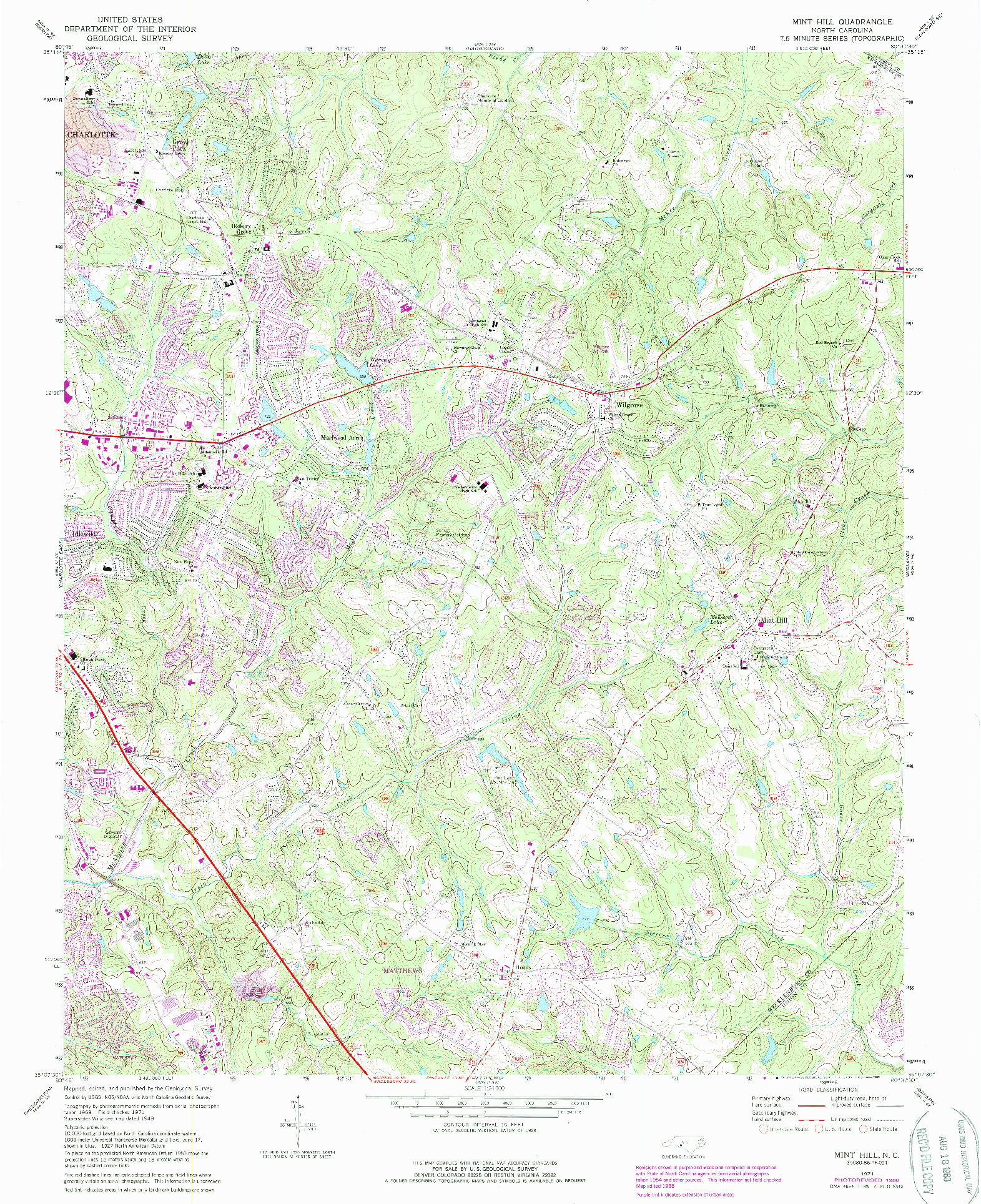 USGS 1:24000-SCALE QUADRANGLE FOR MINT HILL, NC 1971