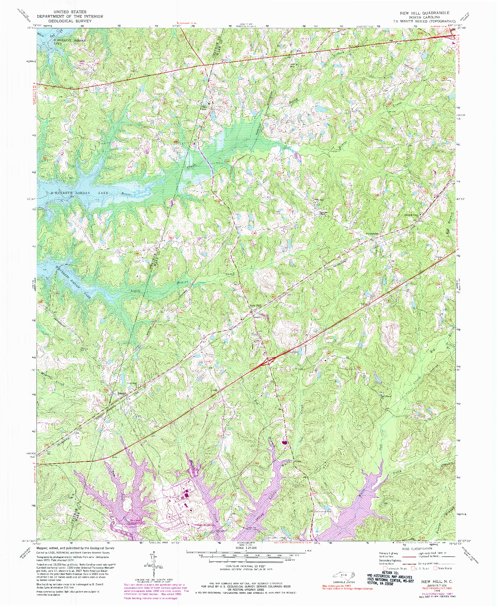 USGS 1:24000-SCALE QUADRANGLE FOR NEW HILL, NC 1974