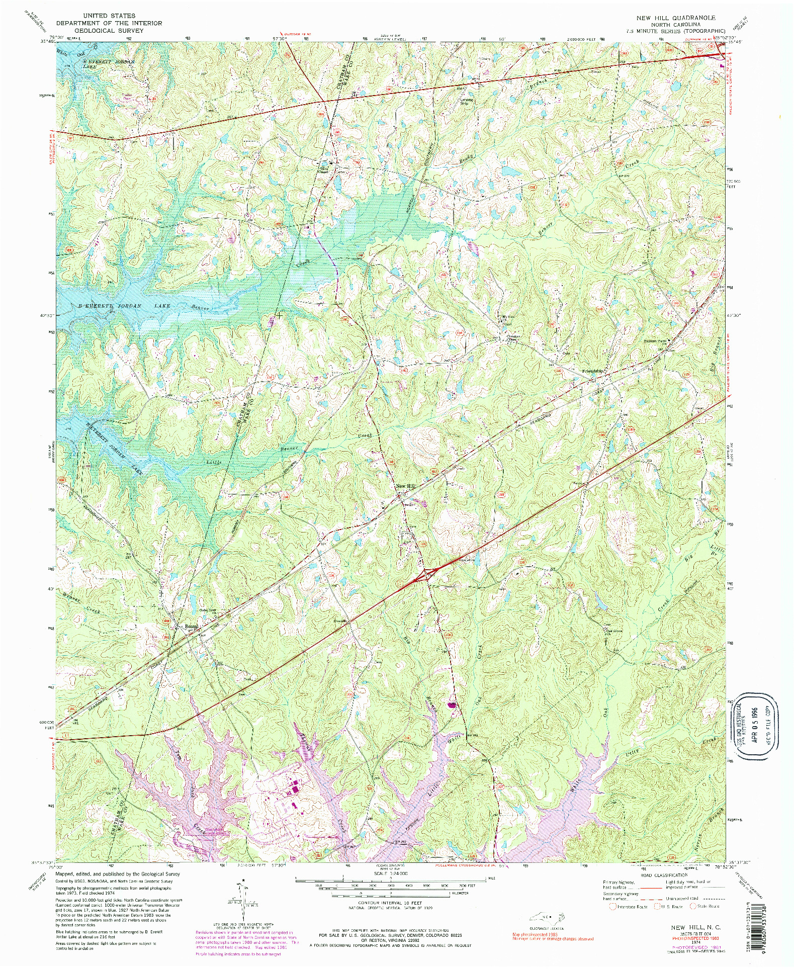 USGS 1:24000-SCALE QUADRANGLE FOR NEW HILL, NC 1974