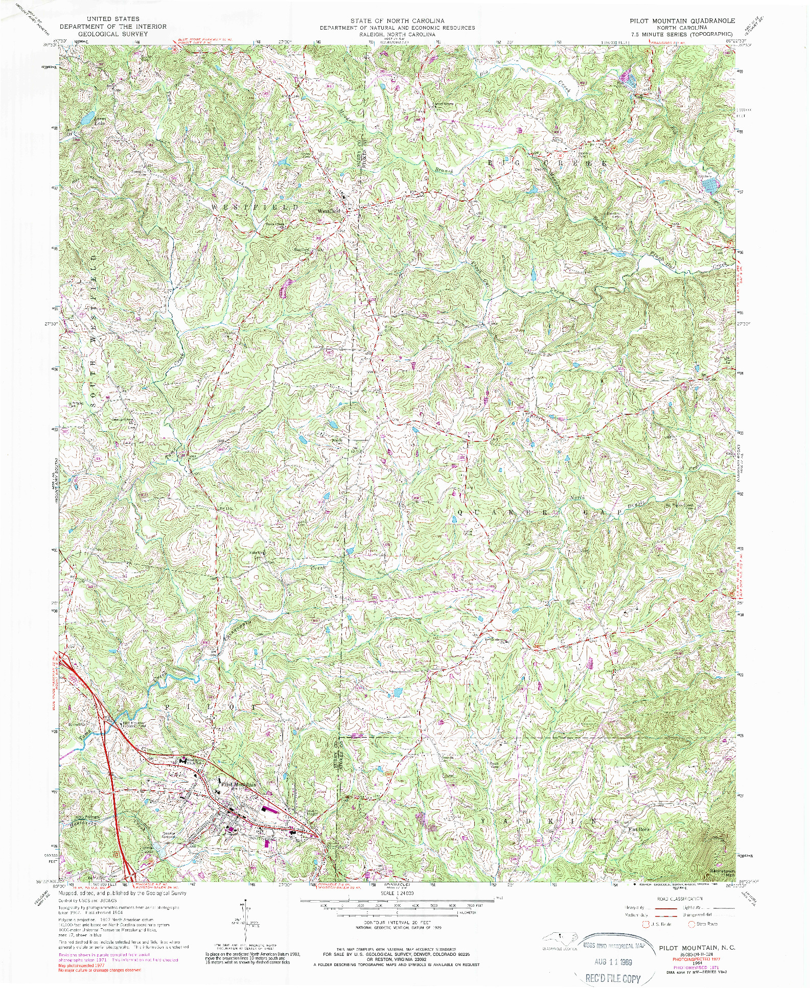 USGS 1:24000-SCALE QUADRANGLE FOR PILOT MOUNTAIN, NC 1964