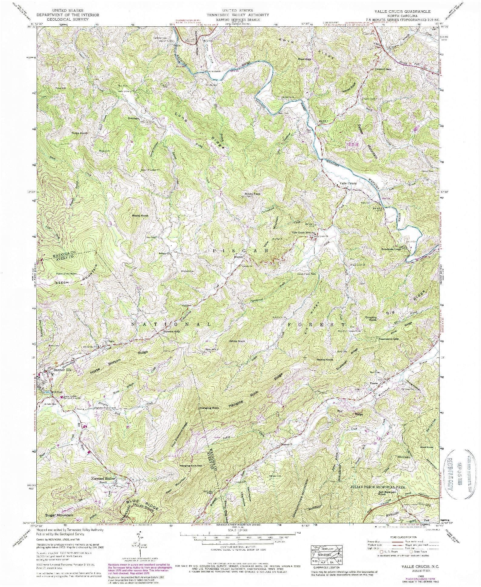 USGS 1:24000-SCALE QUADRANGLE FOR VALLE CRUCIS, NC 1960