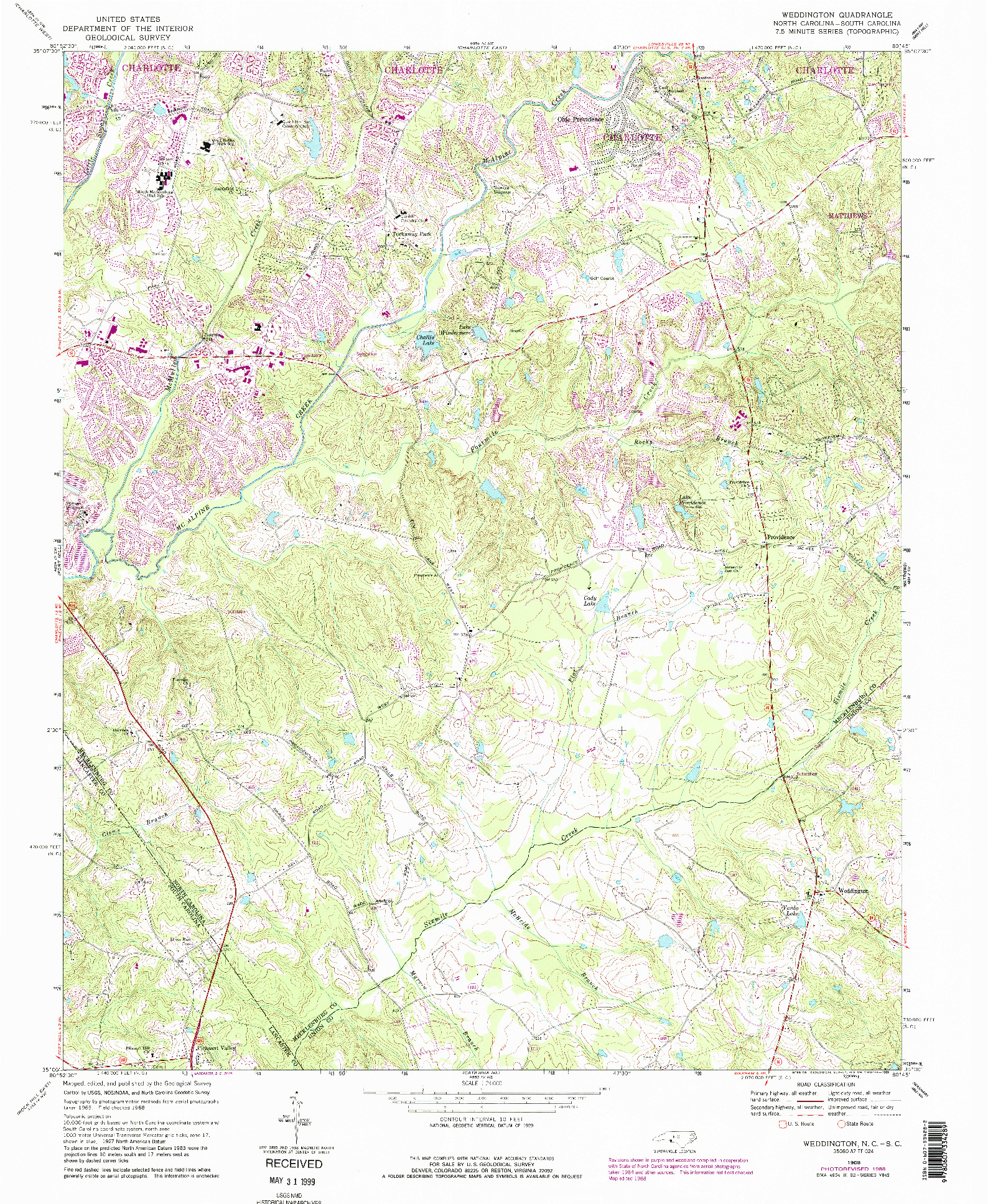 USGS 1:24000-SCALE QUADRANGLE FOR WEDDINGTON, NC 1968