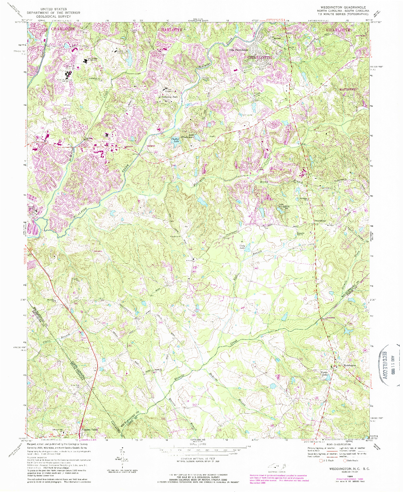 USGS 1:24000-SCALE QUADRANGLE FOR WEDDINGTON, NC 1968