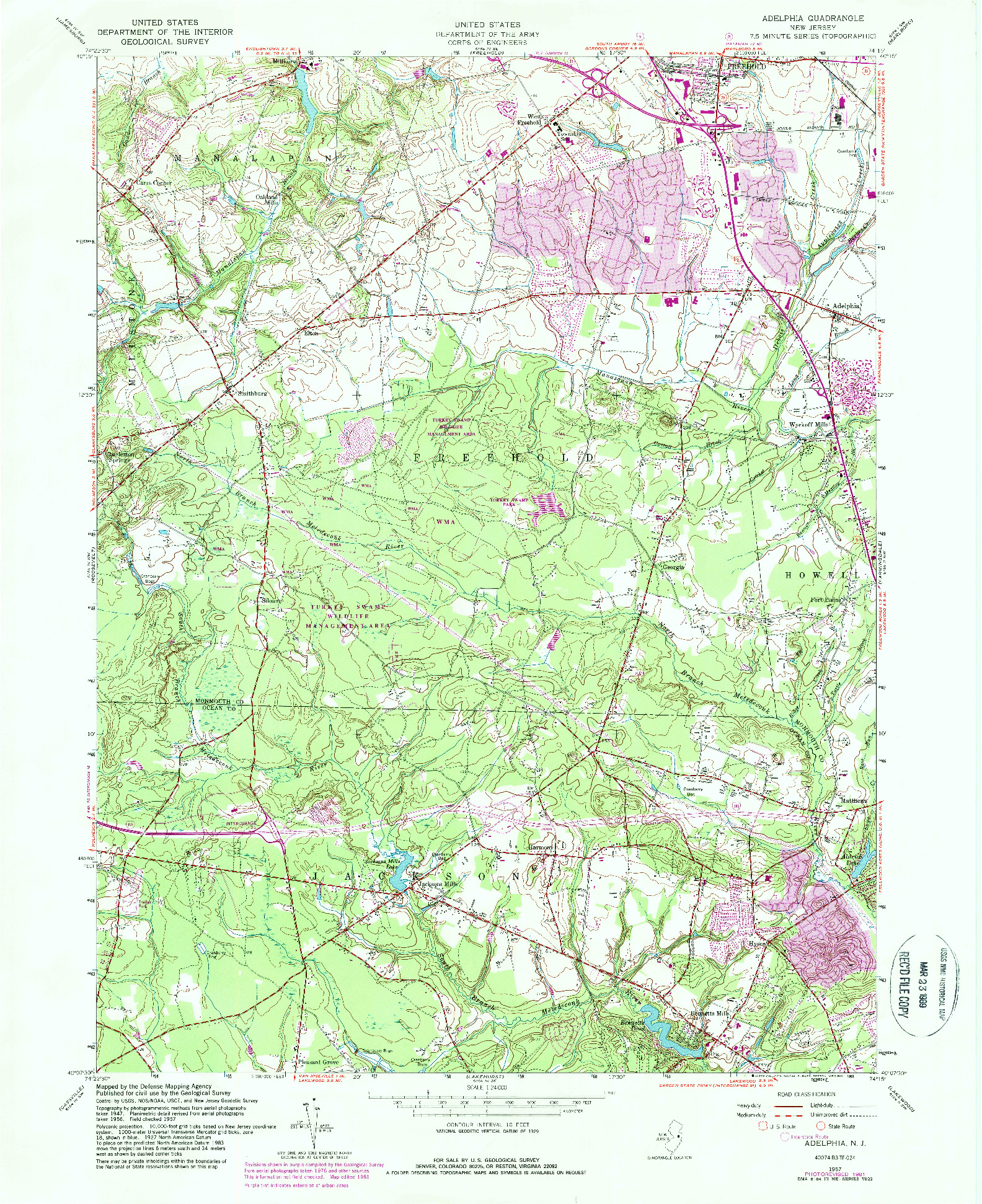 USGS 1:24000-SCALE QUADRANGLE FOR ADELPHIA, NJ 1957