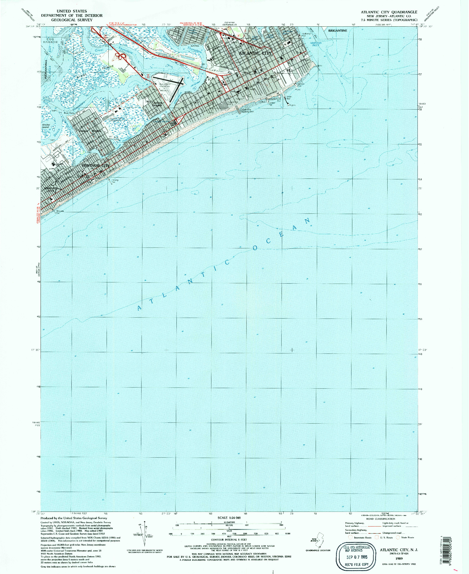 USGS 1:24000-SCALE QUADRANGLE FOR ATLANTIC CITY, NJ 1989