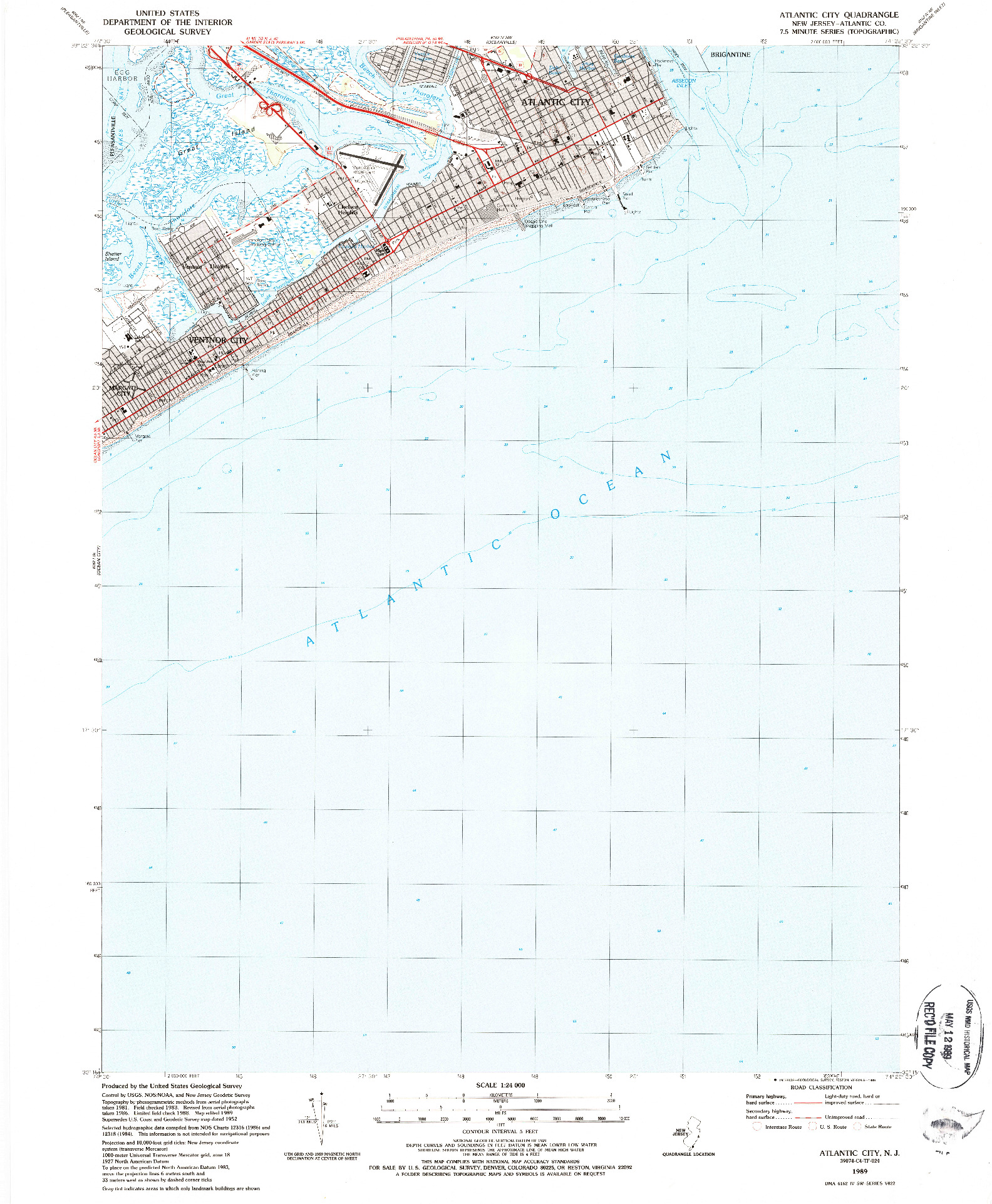 USGS 1:24000-SCALE QUADRANGLE FOR ATLANTIC CITY, NJ 1989