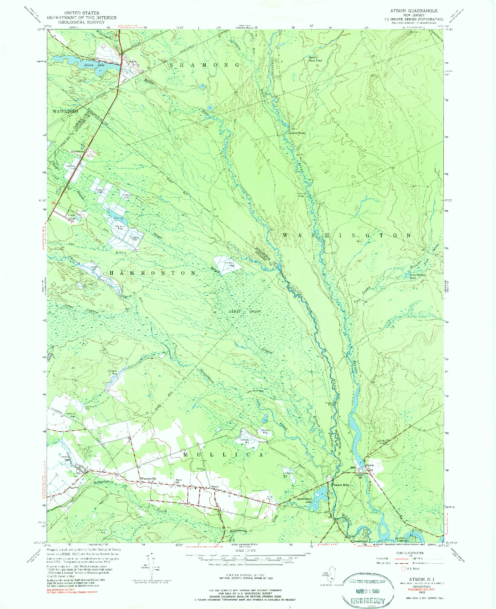 USGS 1:24000-SCALE QUADRANGLE FOR ATSION, NJ 1953