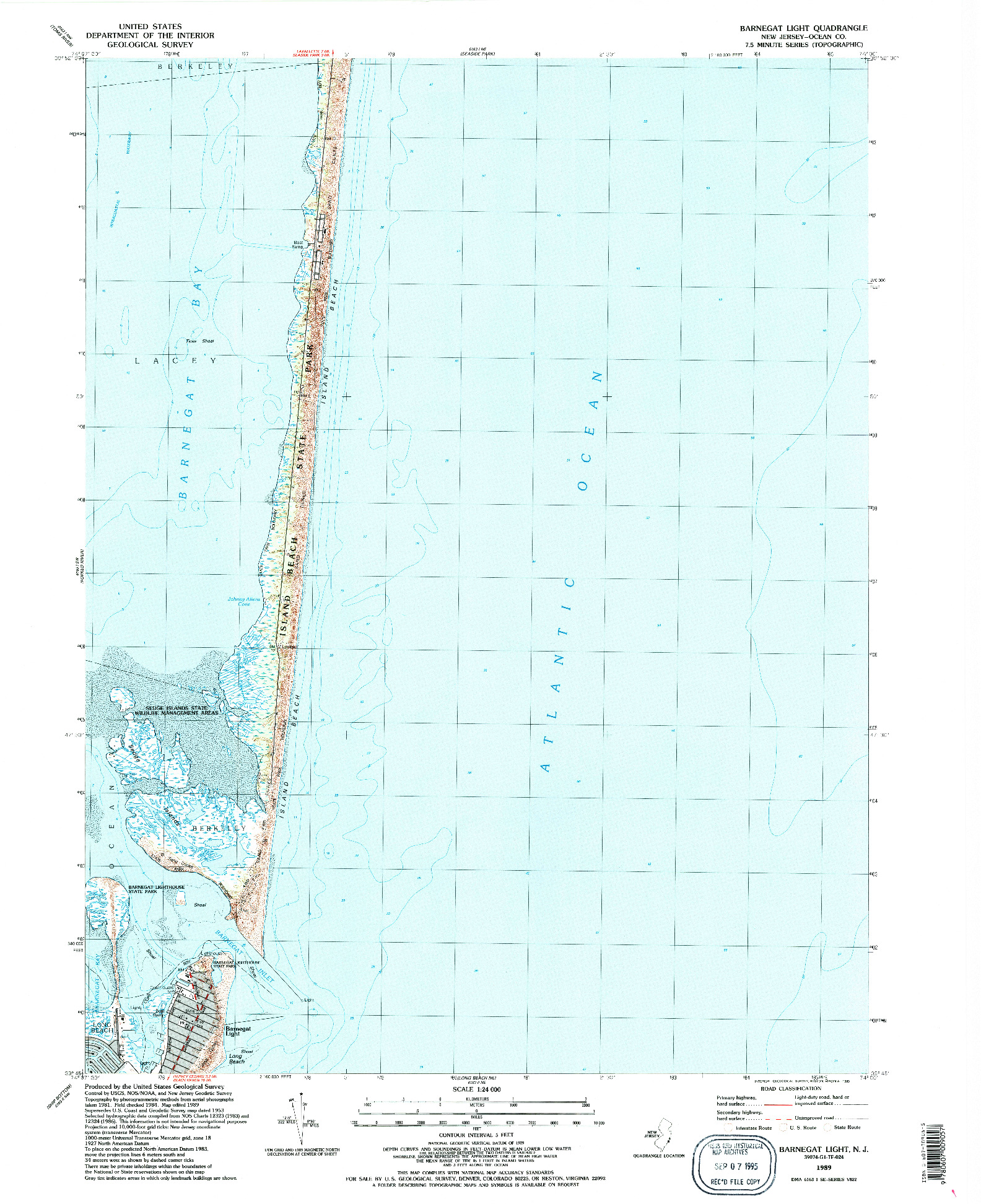 USGS 1:24000-SCALE QUADRANGLE FOR BARNEGAT LIGHT, NJ 1989