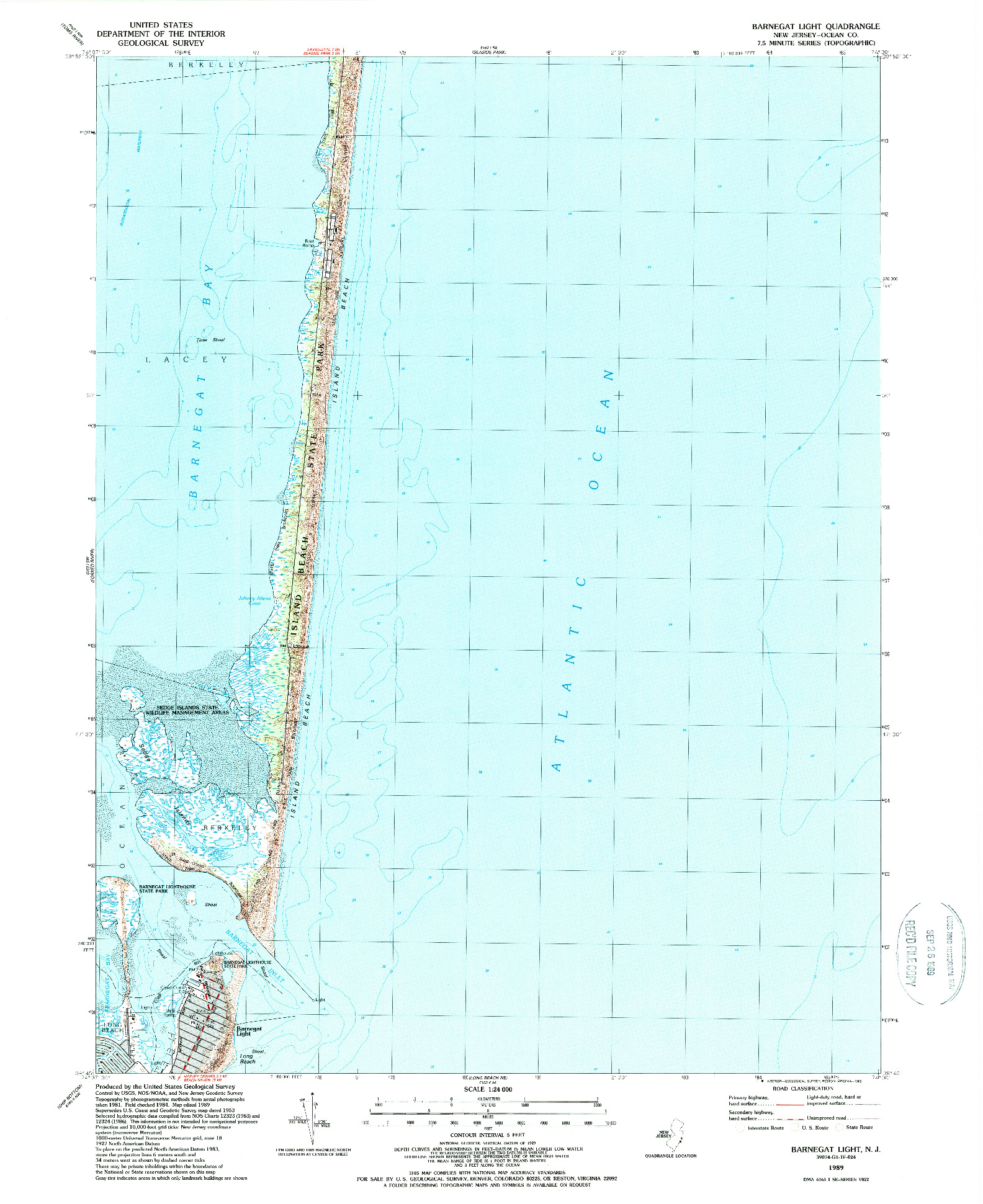 USGS 1:24000-SCALE QUADRANGLE FOR BARNEGAT LIGHT, NJ 1989