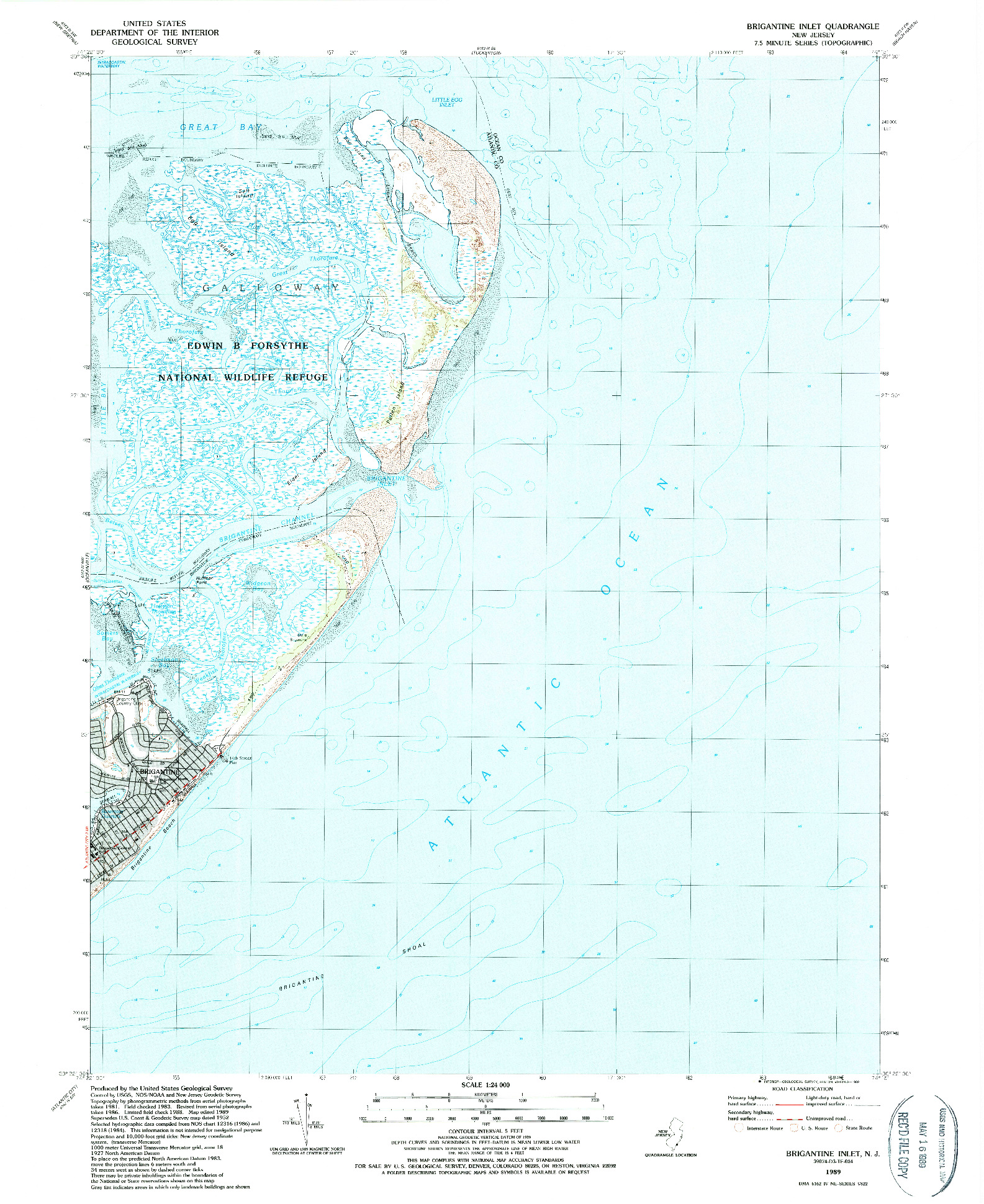 USGS 1:24000-SCALE QUADRANGLE FOR BRIGANTINE INLET, NJ 1989