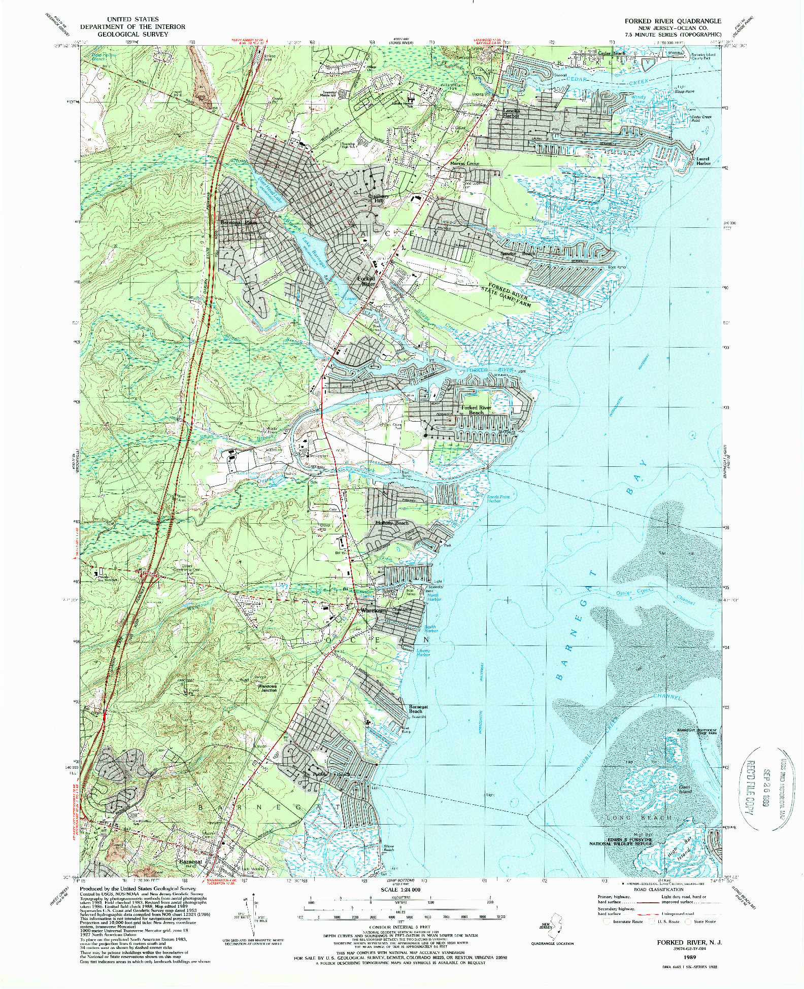 USGS 1:24000-SCALE QUADRANGLE FOR FORKED RIVER, NJ 1989