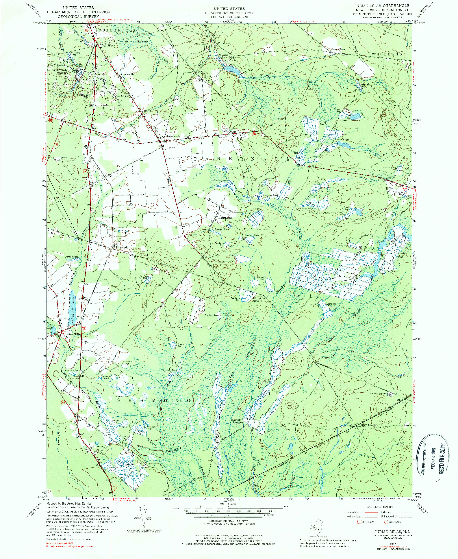 USGS 1:24000-SCALE QUADRANGLE FOR INDIAN MILLS, NJ 1957