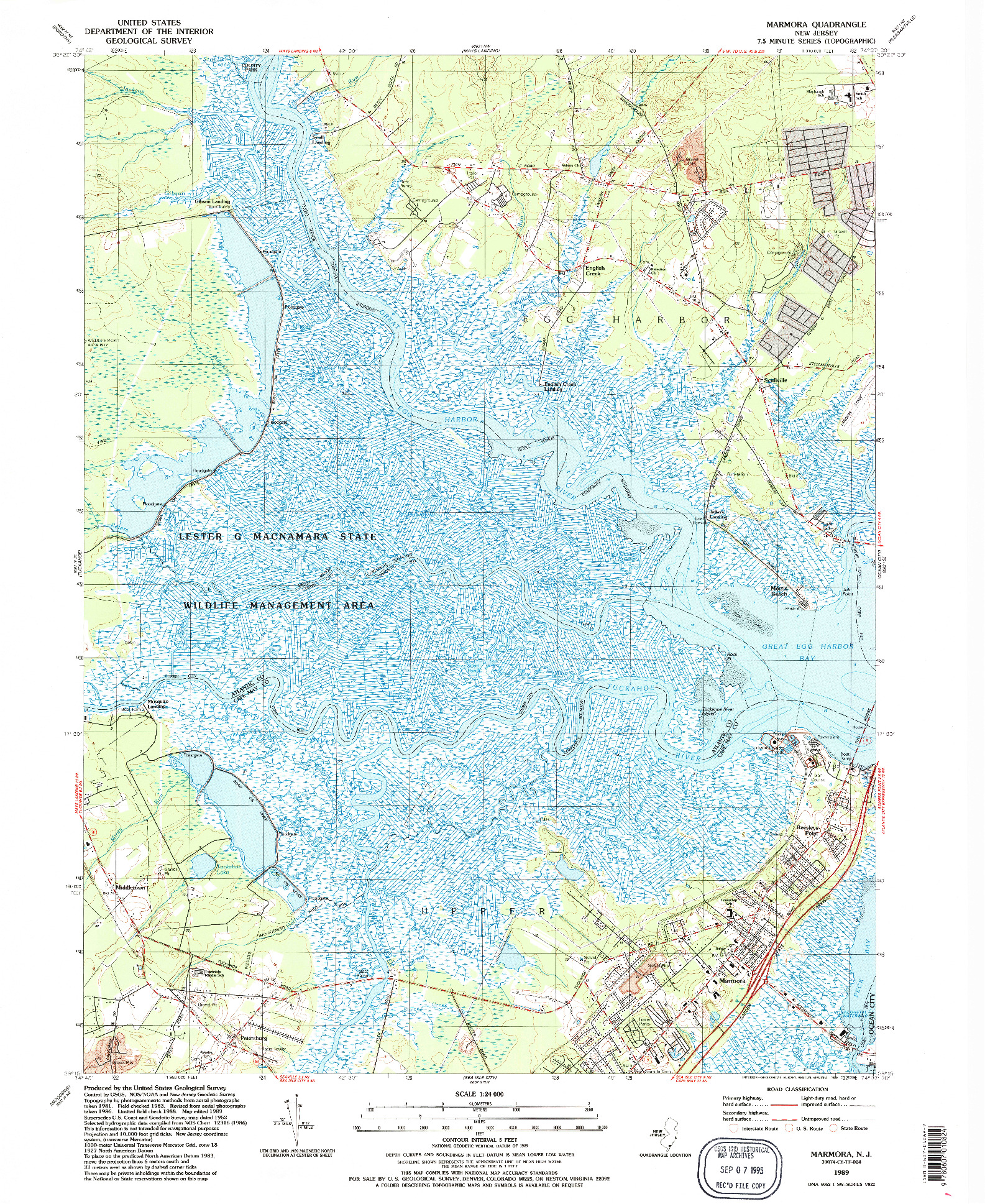 USGS 1:24000-SCALE QUADRANGLE FOR MARMORA, NJ 1989