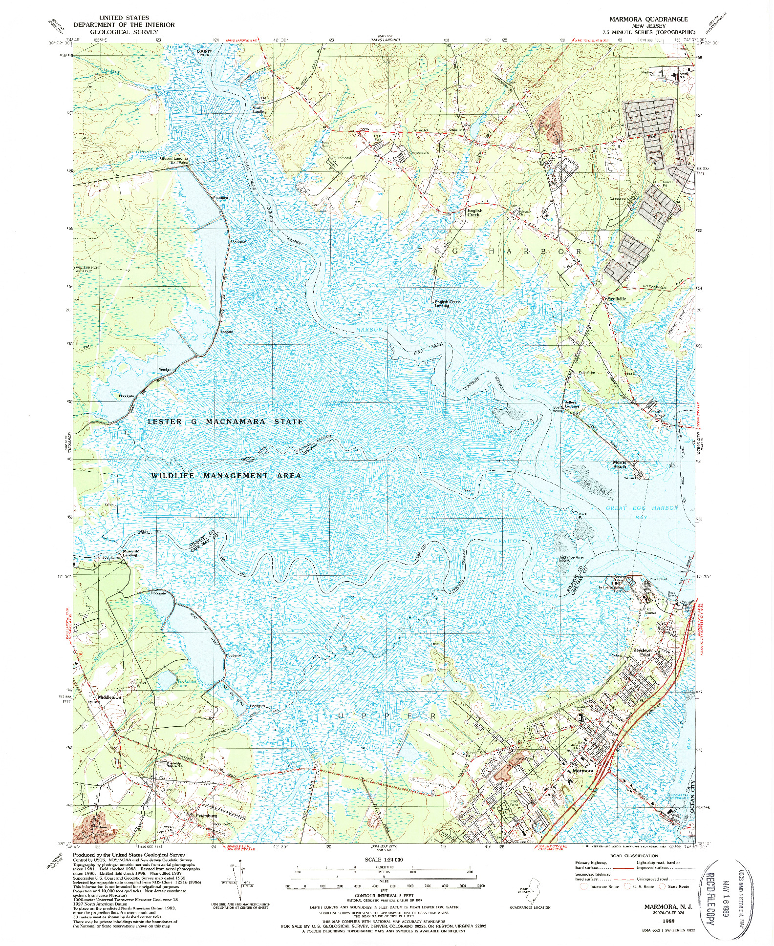 USGS 1:24000-SCALE QUADRANGLE FOR MARMORA, NJ 1989