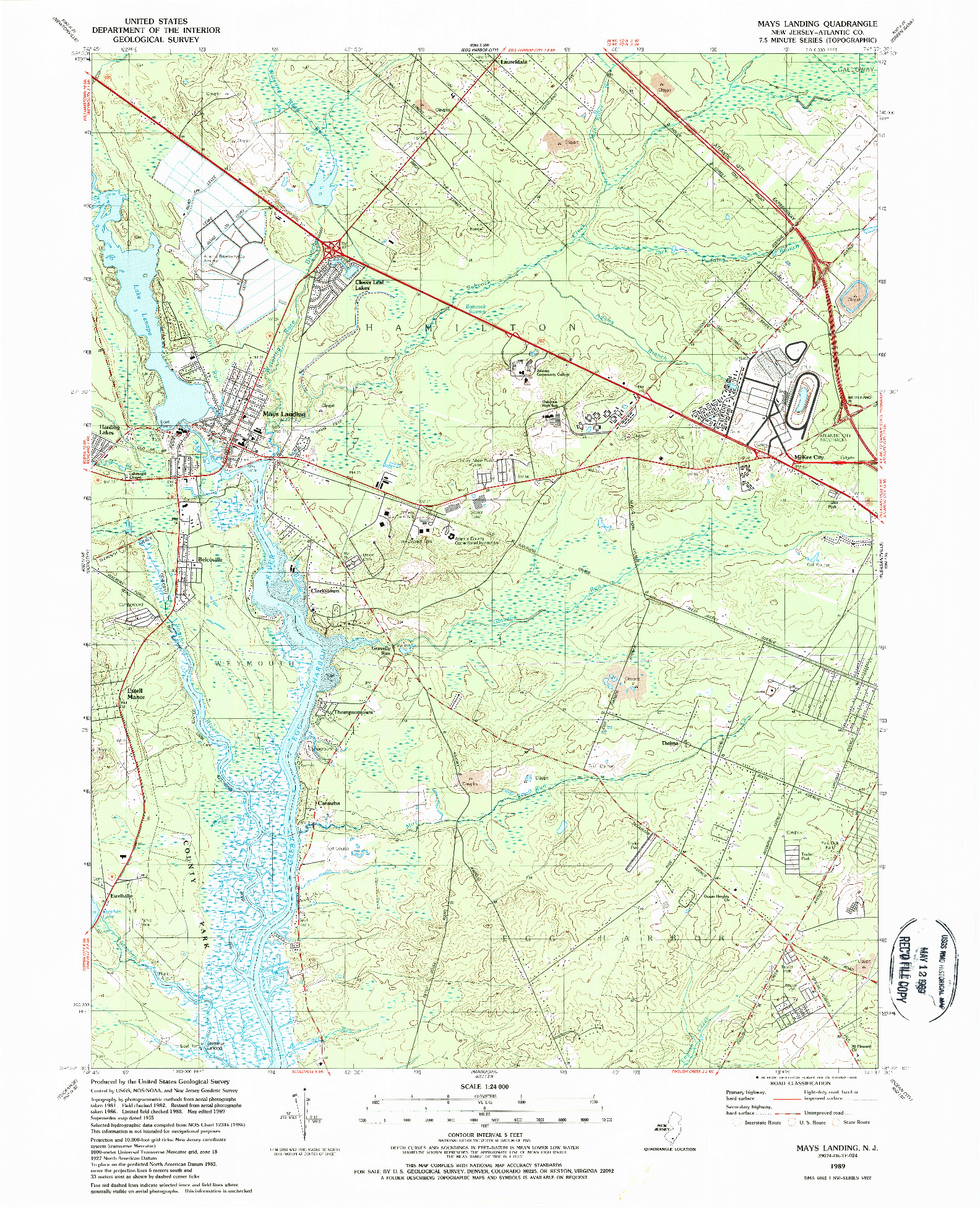 USGS 1:24000-SCALE QUADRANGLE FOR MAYS LANDING, NJ 1989