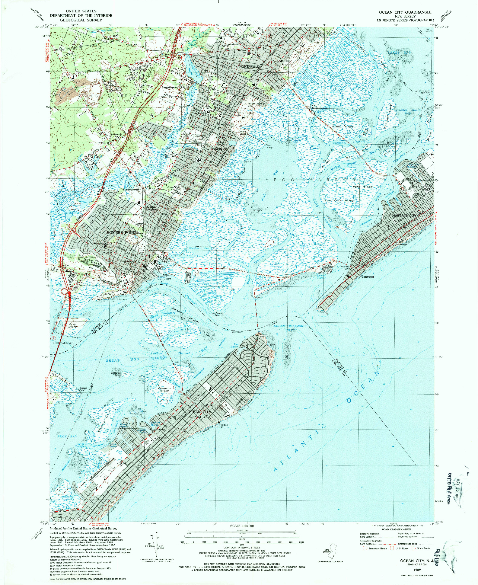 USGS 1:24000-SCALE QUADRANGLE FOR OCEAN CITY, NJ 1989
