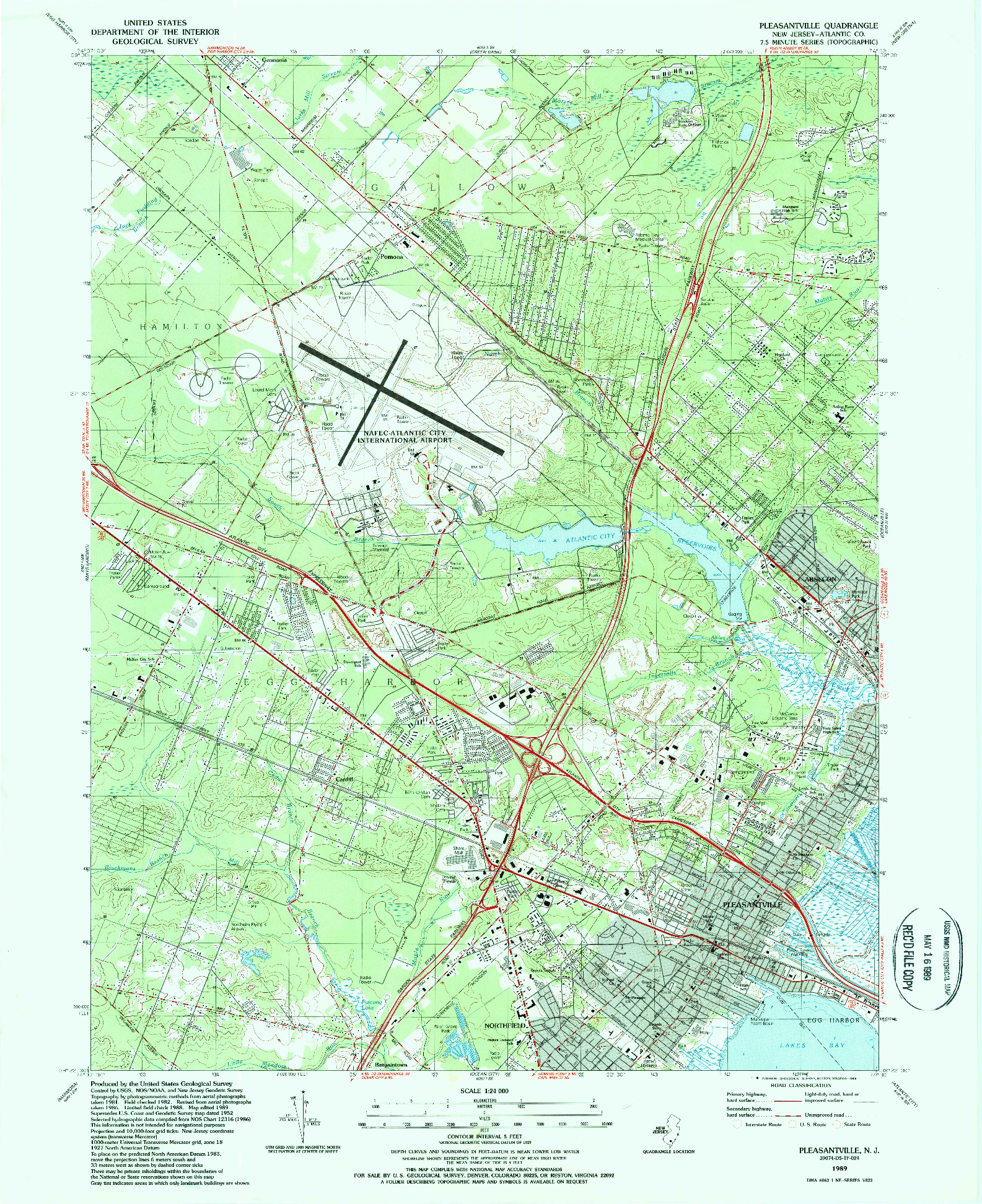 USGS 1:24000-SCALE QUADRANGLE FOR PLEASANTVILLE, NJ 1989