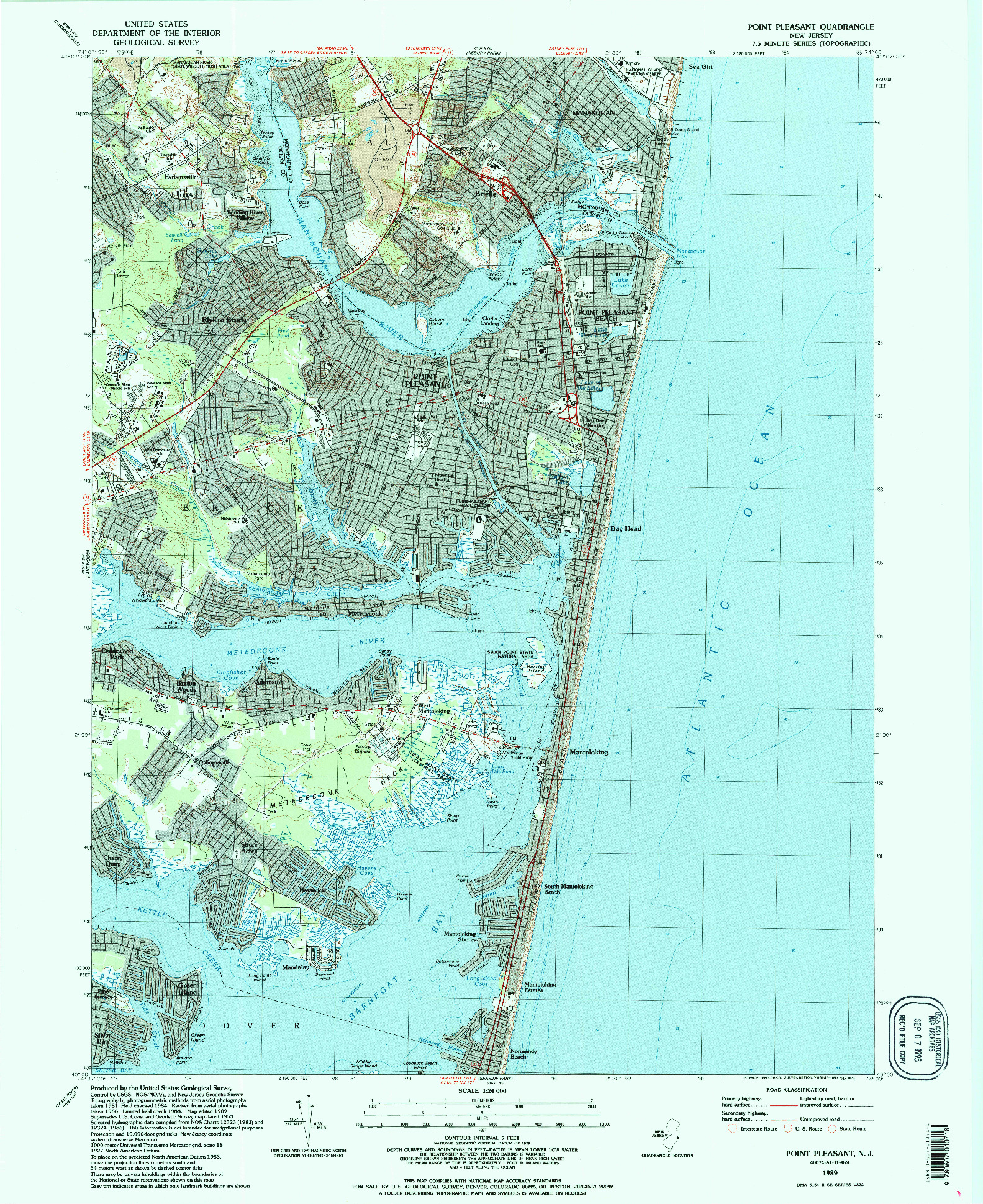 USGS 1:24000-SCALE QUADRANGLE FOR POINT PLEASANT, NJ 1989