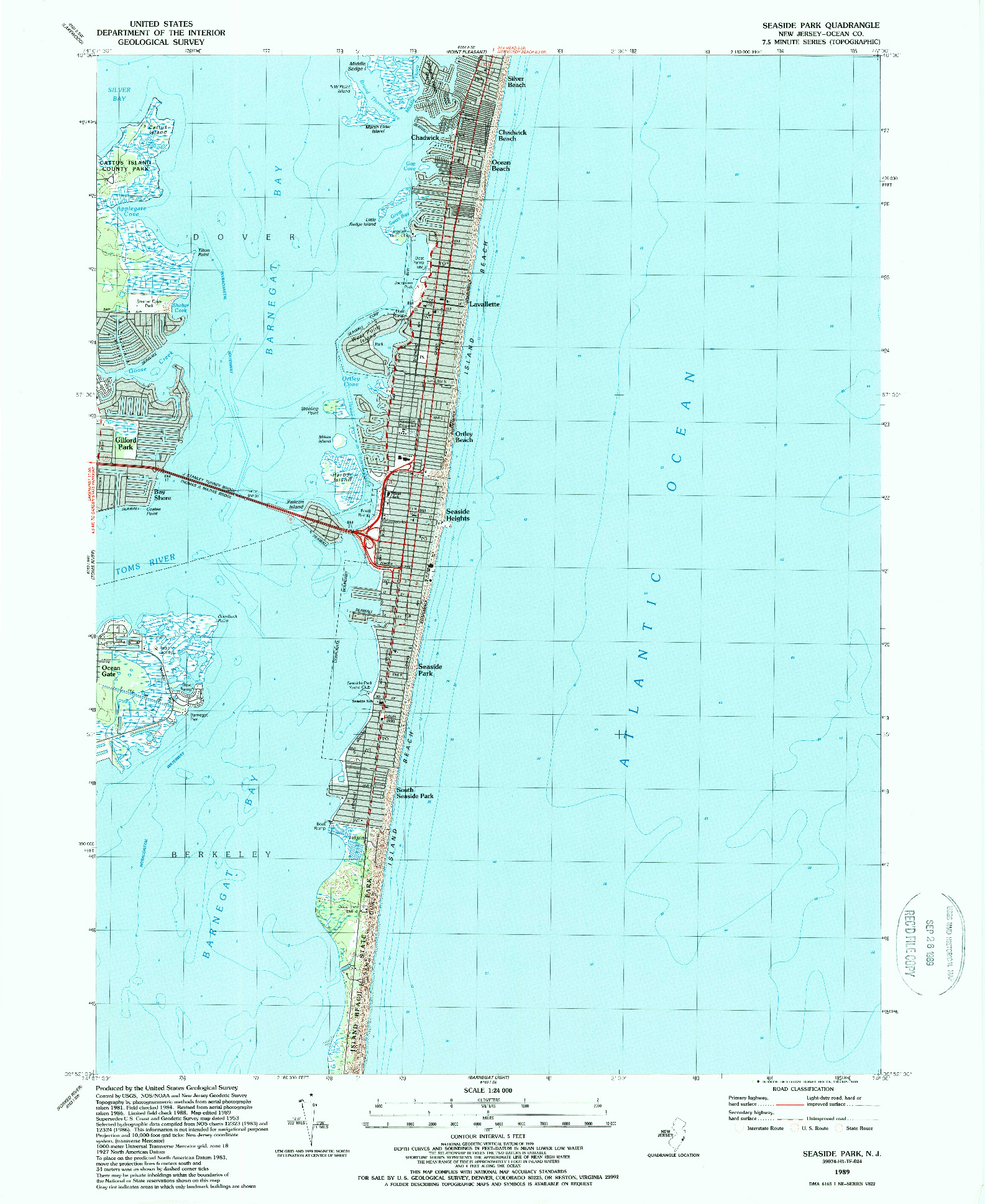 USGS 1:24000-SCALE QUADRANGLE FOR SEASIDE PARK, NJ 1989
