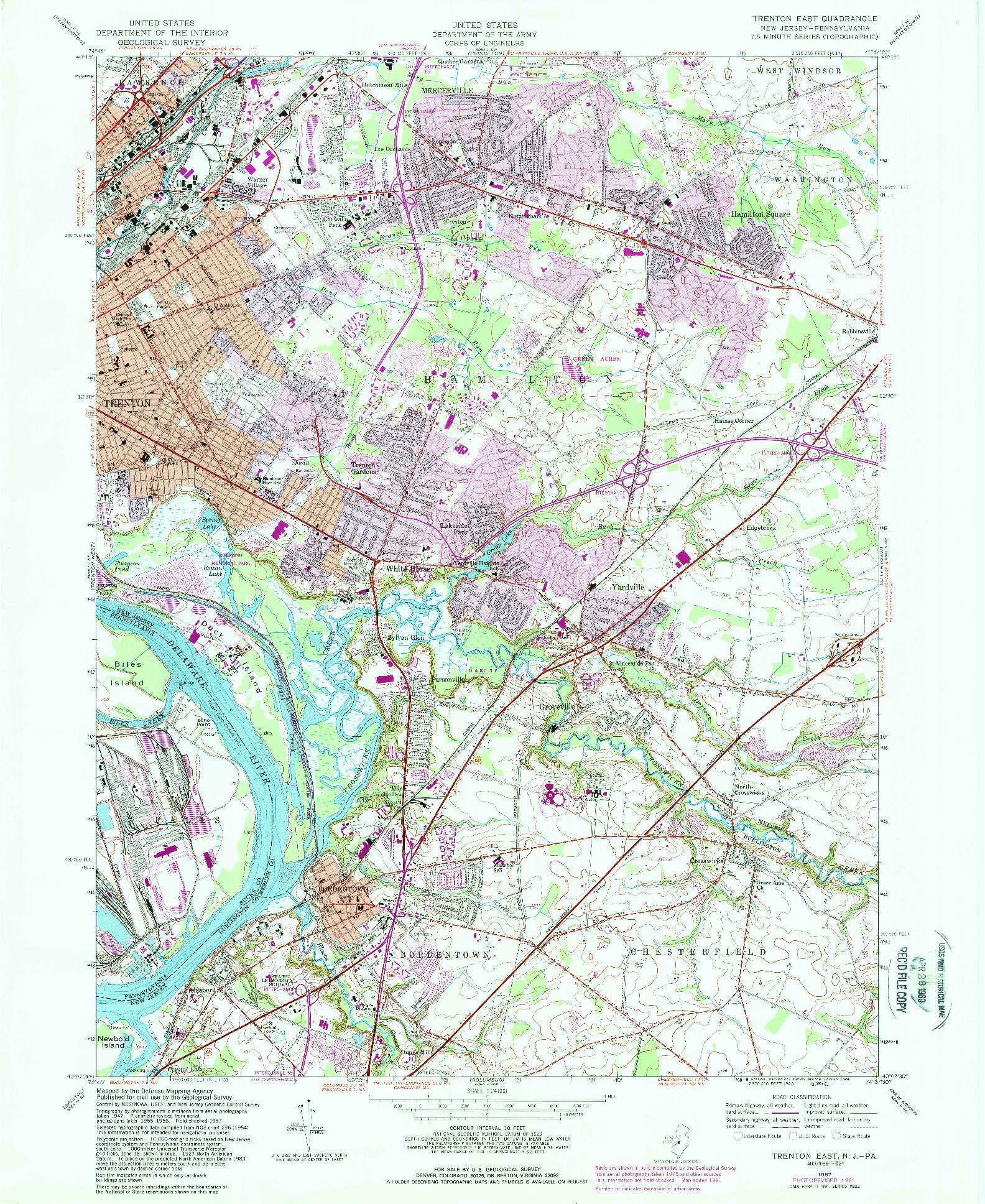 USGS 1:24000-SCALE QUADRANGLE FOR TRENTON EAST, NJ 1957