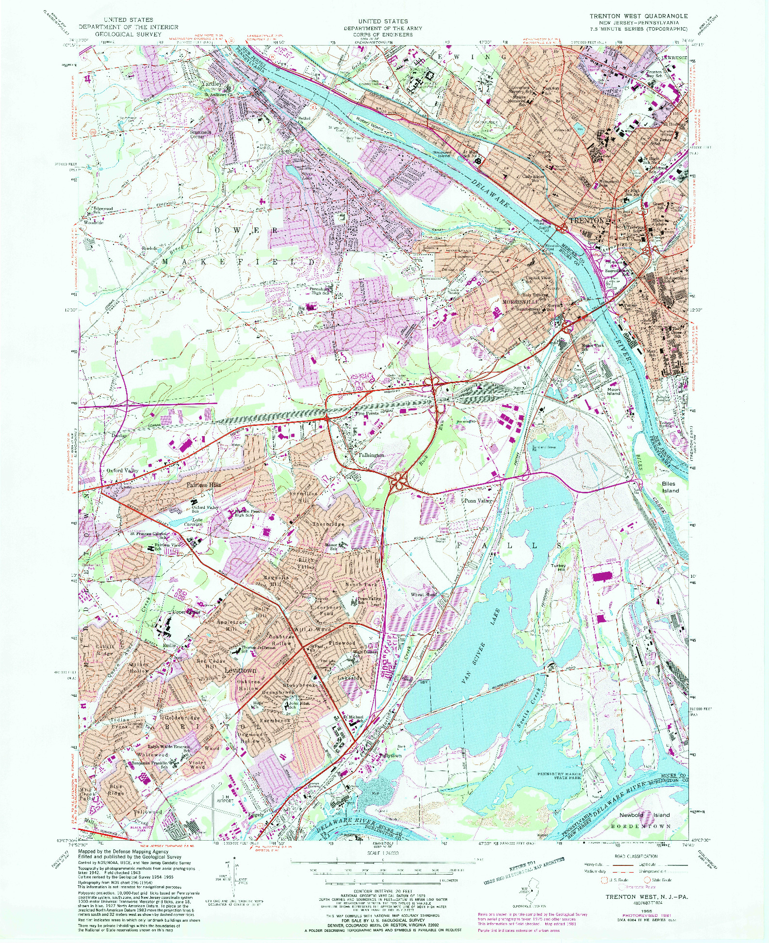 USGS 1:24000-SCALE QUADRANGLE FOR TRENTON WEST, NJ 1955