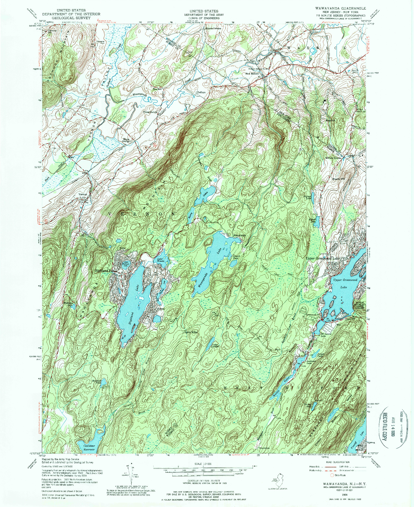 USGS 1:24000-SCALE QUADRANGLE FOR WAWAYANDA, NJ 1954