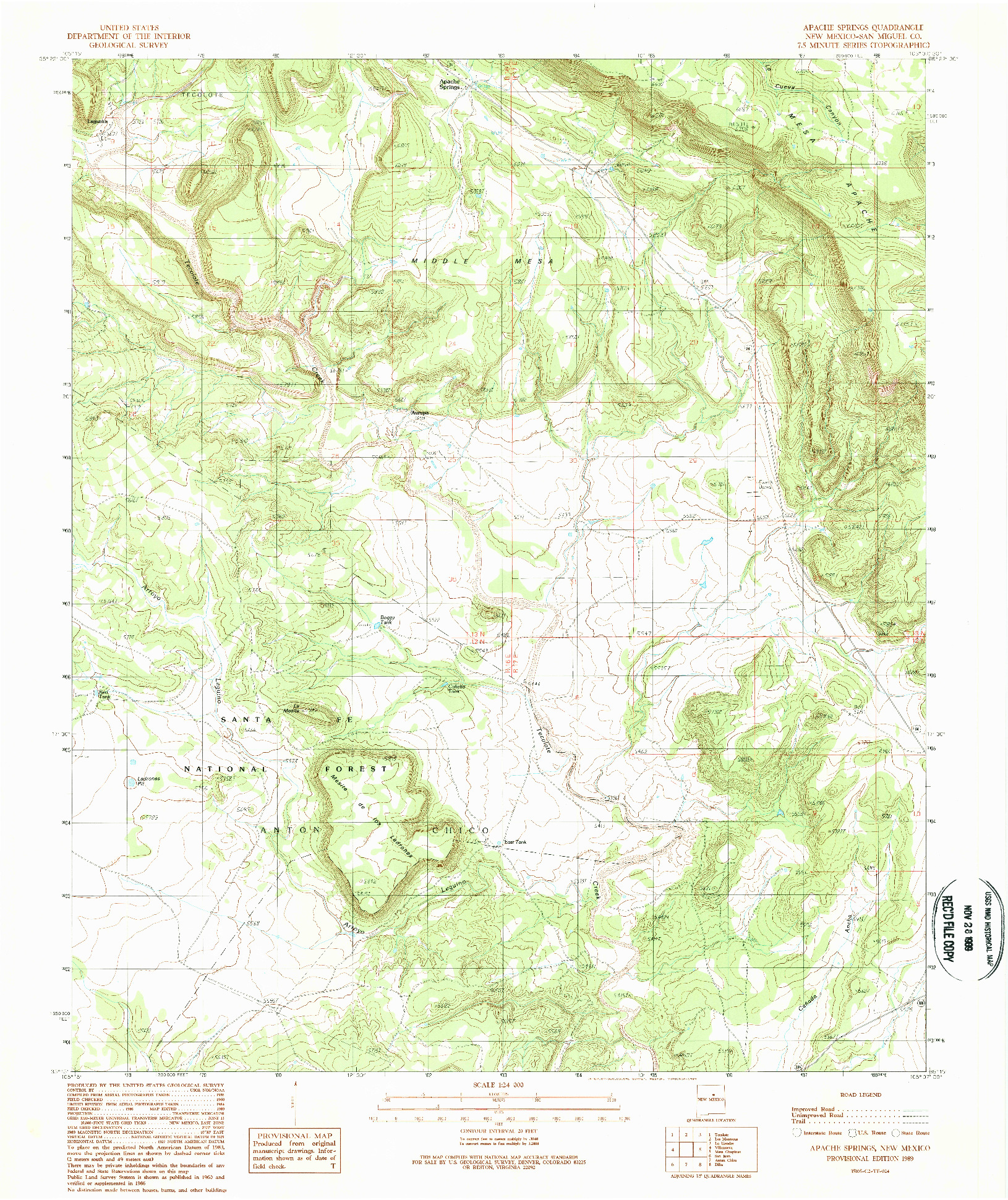 USGS 1:24000-SCALE QUADRANGLE FOR APACHE GAP, NM 1989
