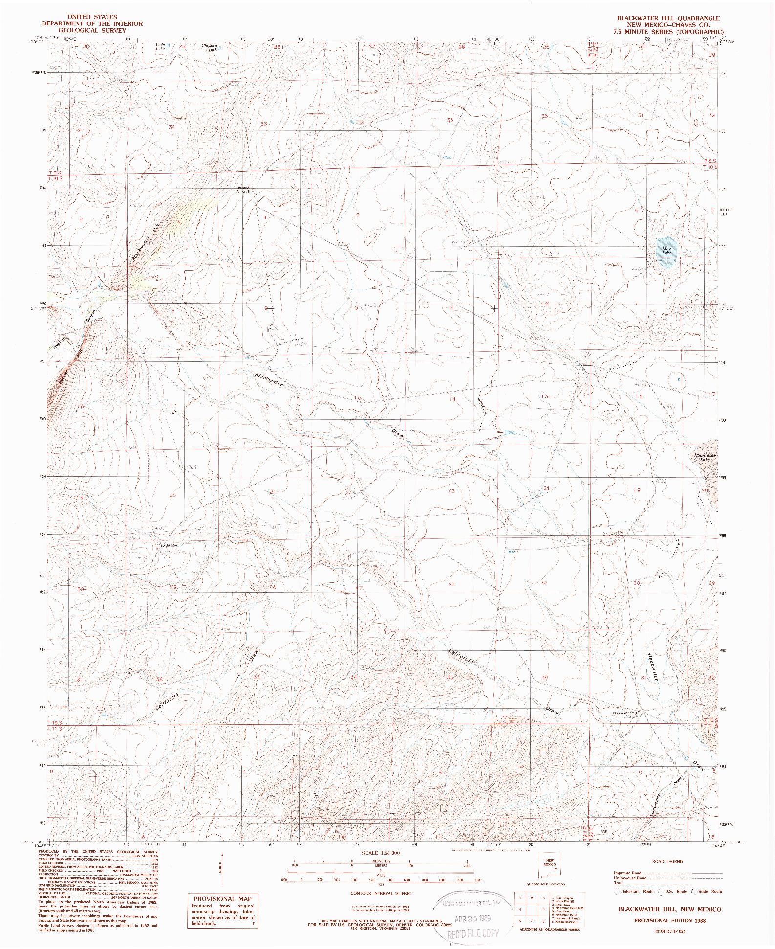 USGS 1:24000-SCALE QUADRANGLE FOR BLACKWATER, NM 1988