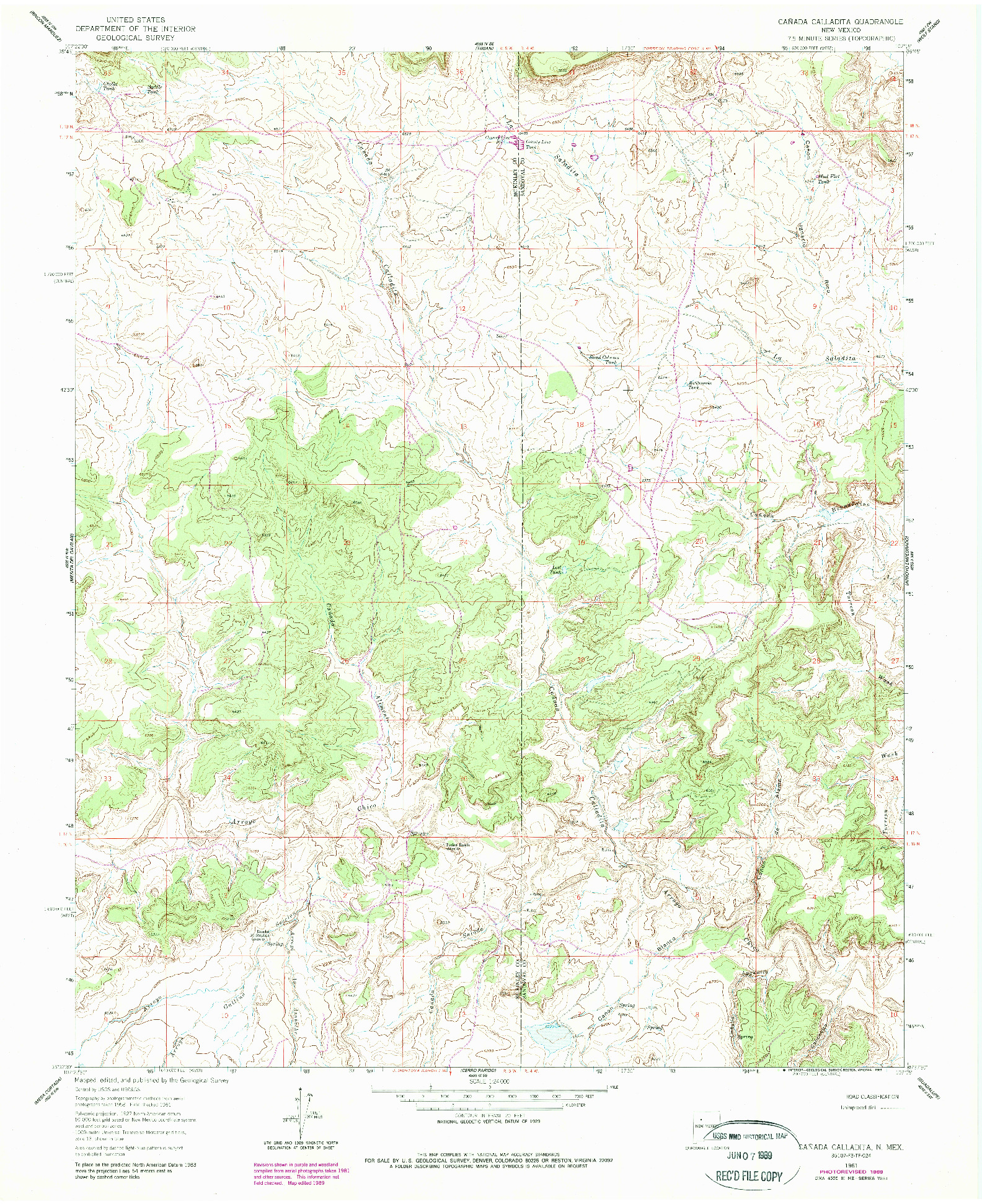 USGS 1:24000-SCALE QUADRANGLE FOR CANADA CALLADITA, NM 1961