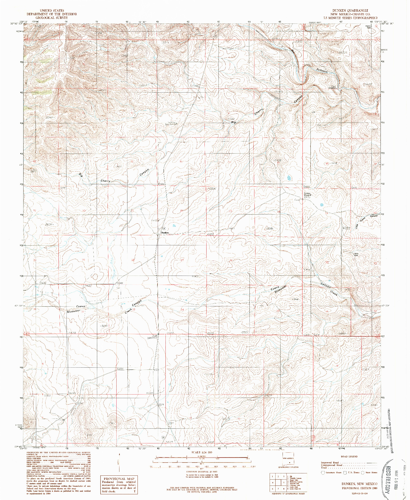 USGS 1:24000-SCALE QUADRANGLE FOR DUNKEN, NM 1989