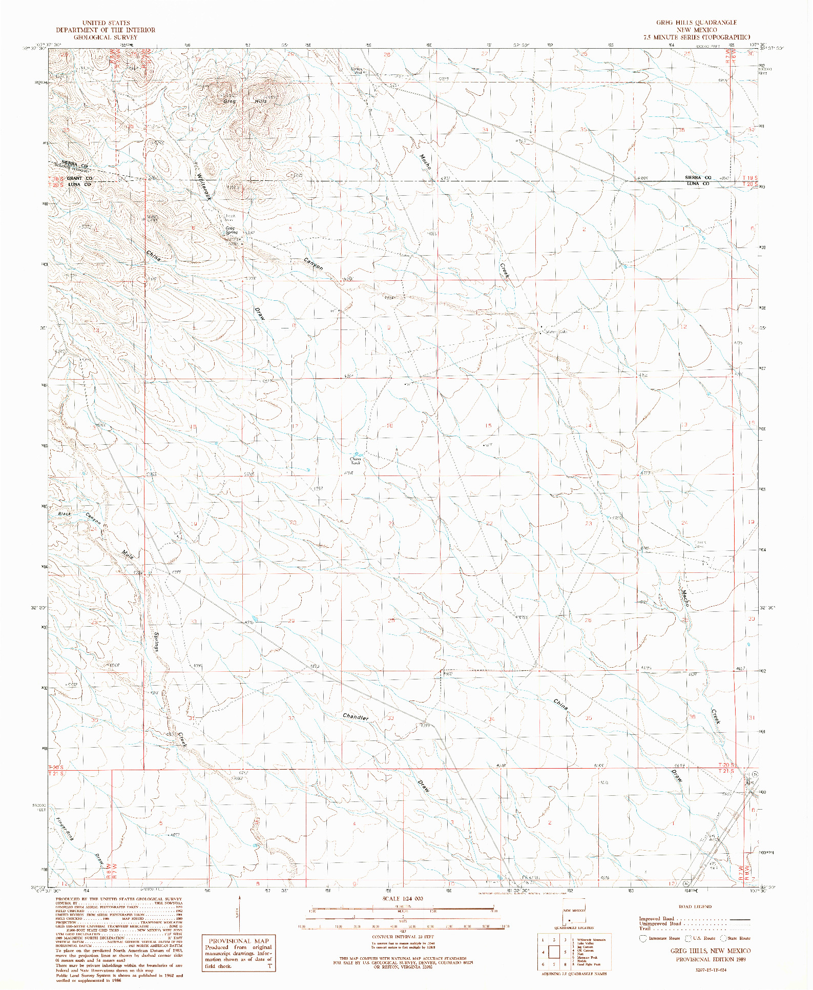 USGS 1:24000-SCALE QUADRANGLE FOR GREG HILLS, NM 1989
