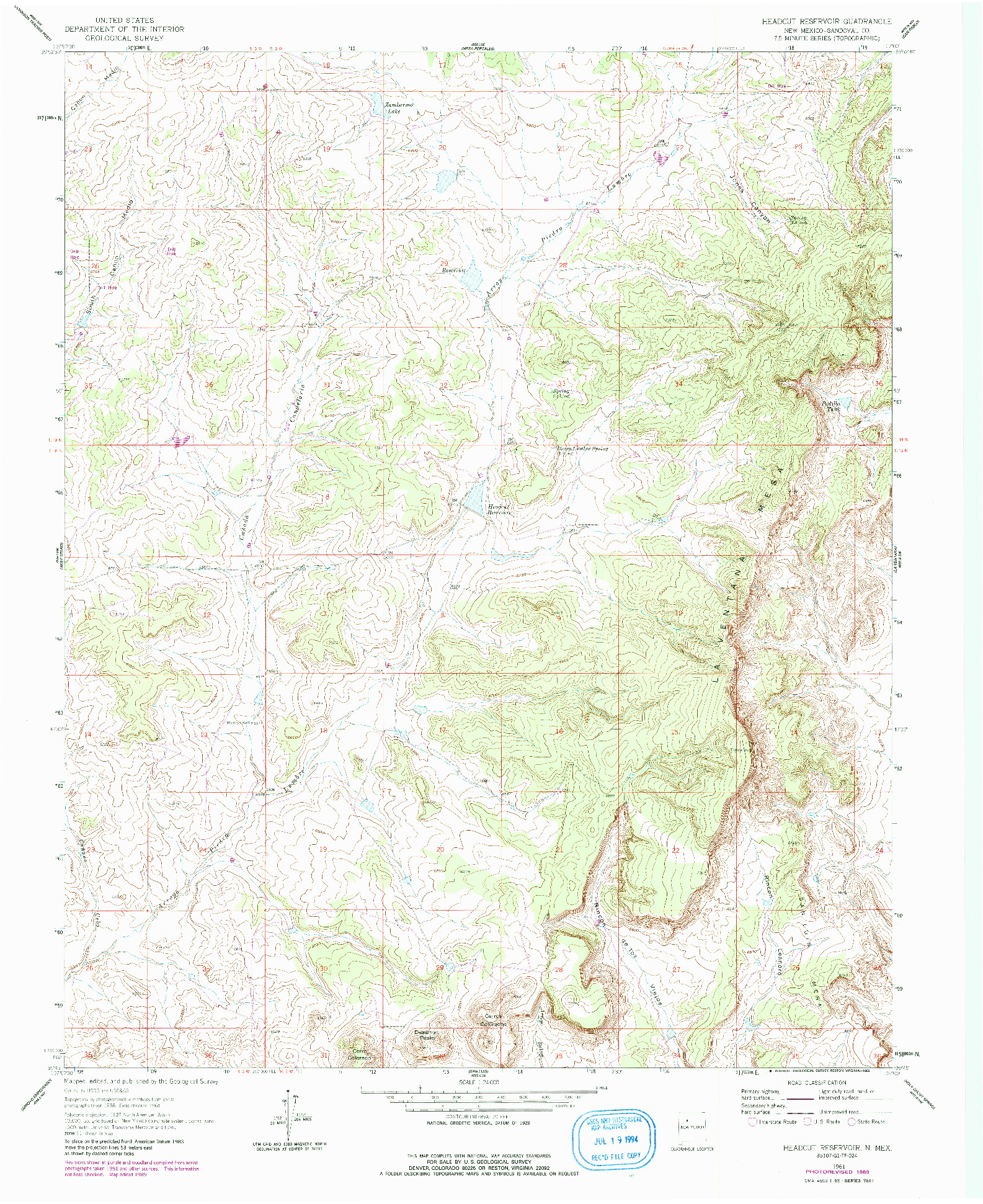 USGS 1:24000-SCALE QUADRANGLE FOR HEADCUT RESERVOIR, NM 1961