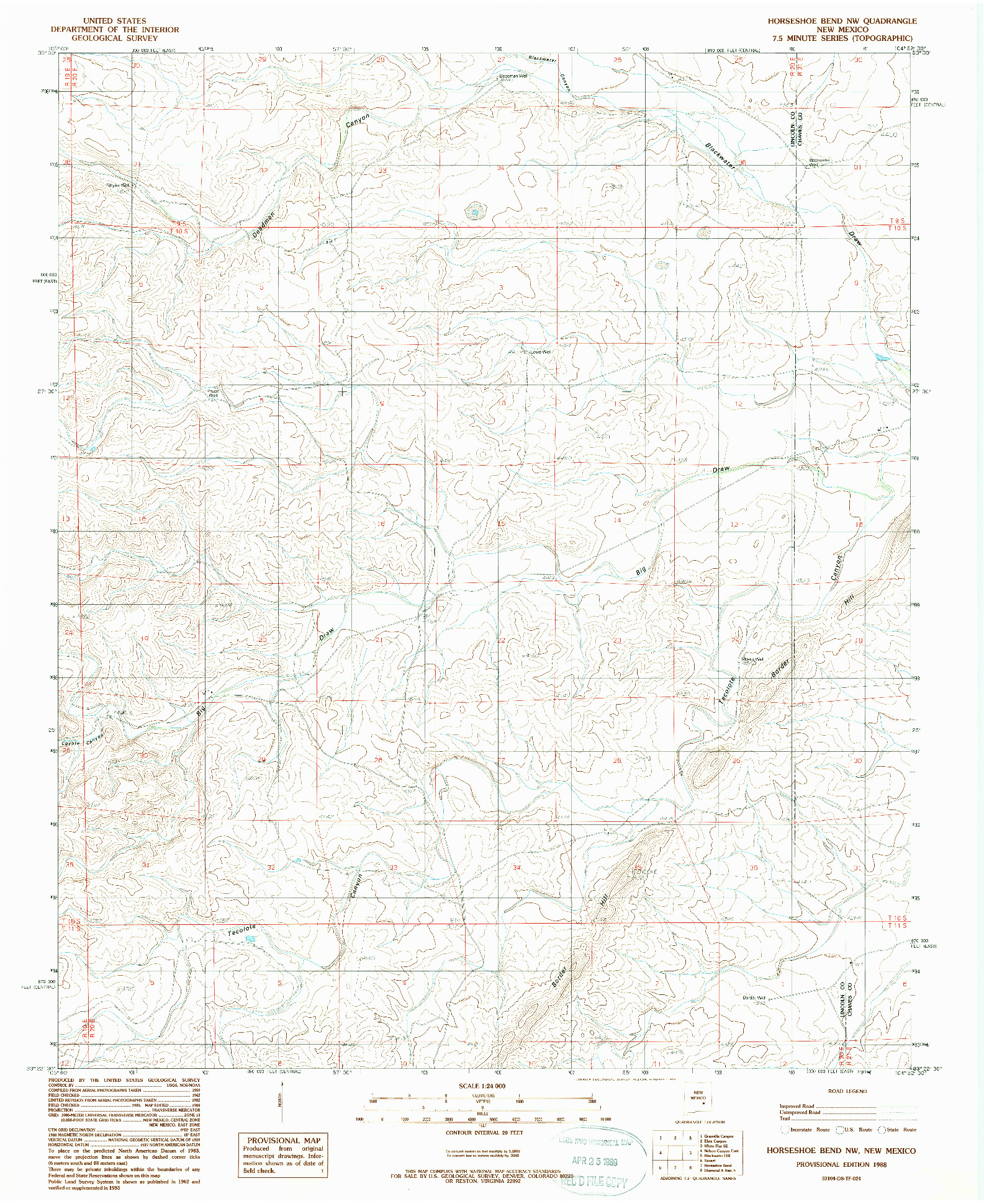 USGS 1:24000-SCALE QUADRANGLE FOR HORSESHOE BEND NW, NM 1988