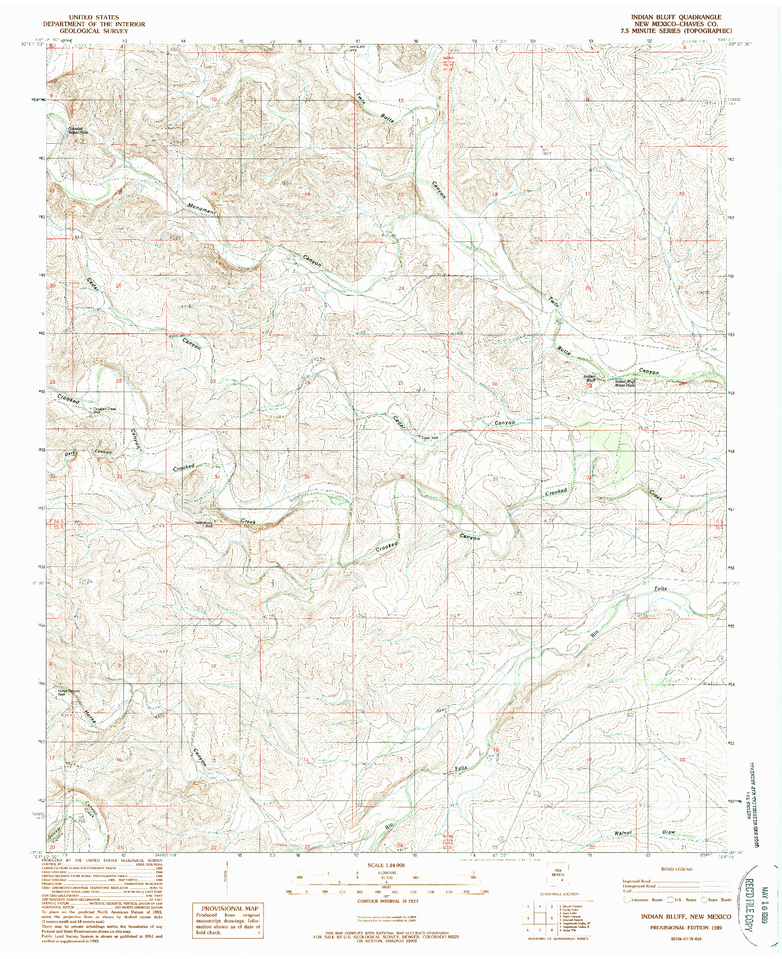 USGS 1:24000-SCALE QUADRANGLE FOR INDIAN BLUFF, NM 1989