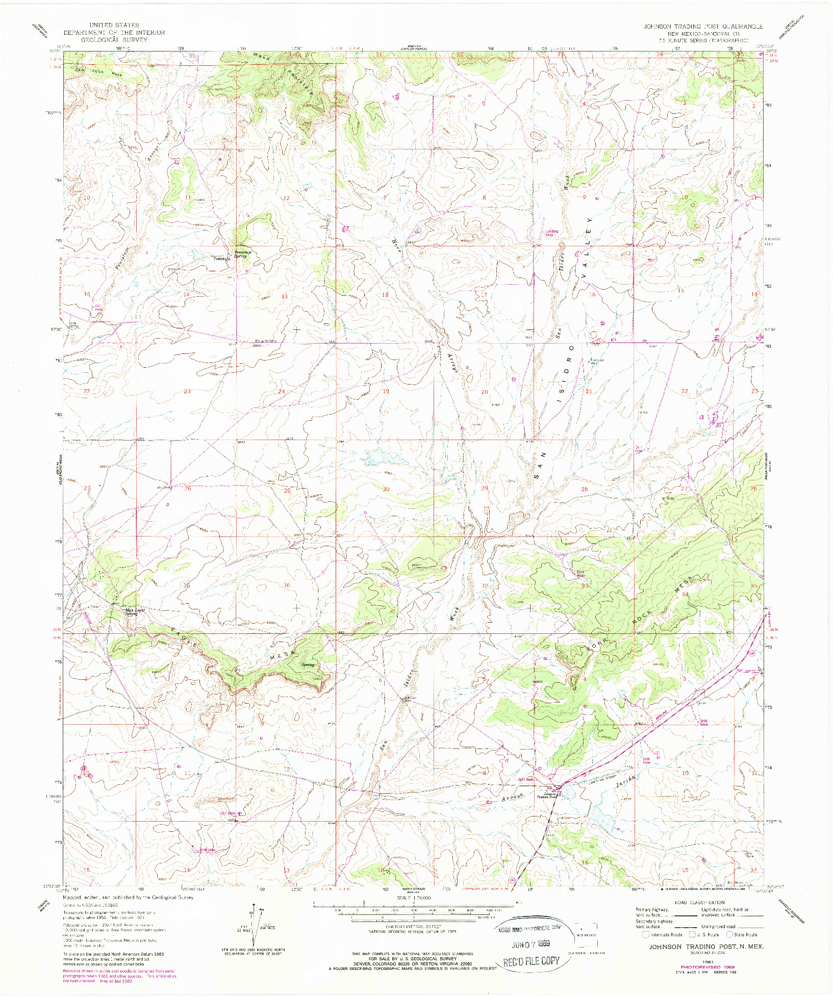 USGS 1:24000-SCALE QUADRANGLE FOR JOHNSON RANCH, NM 1961