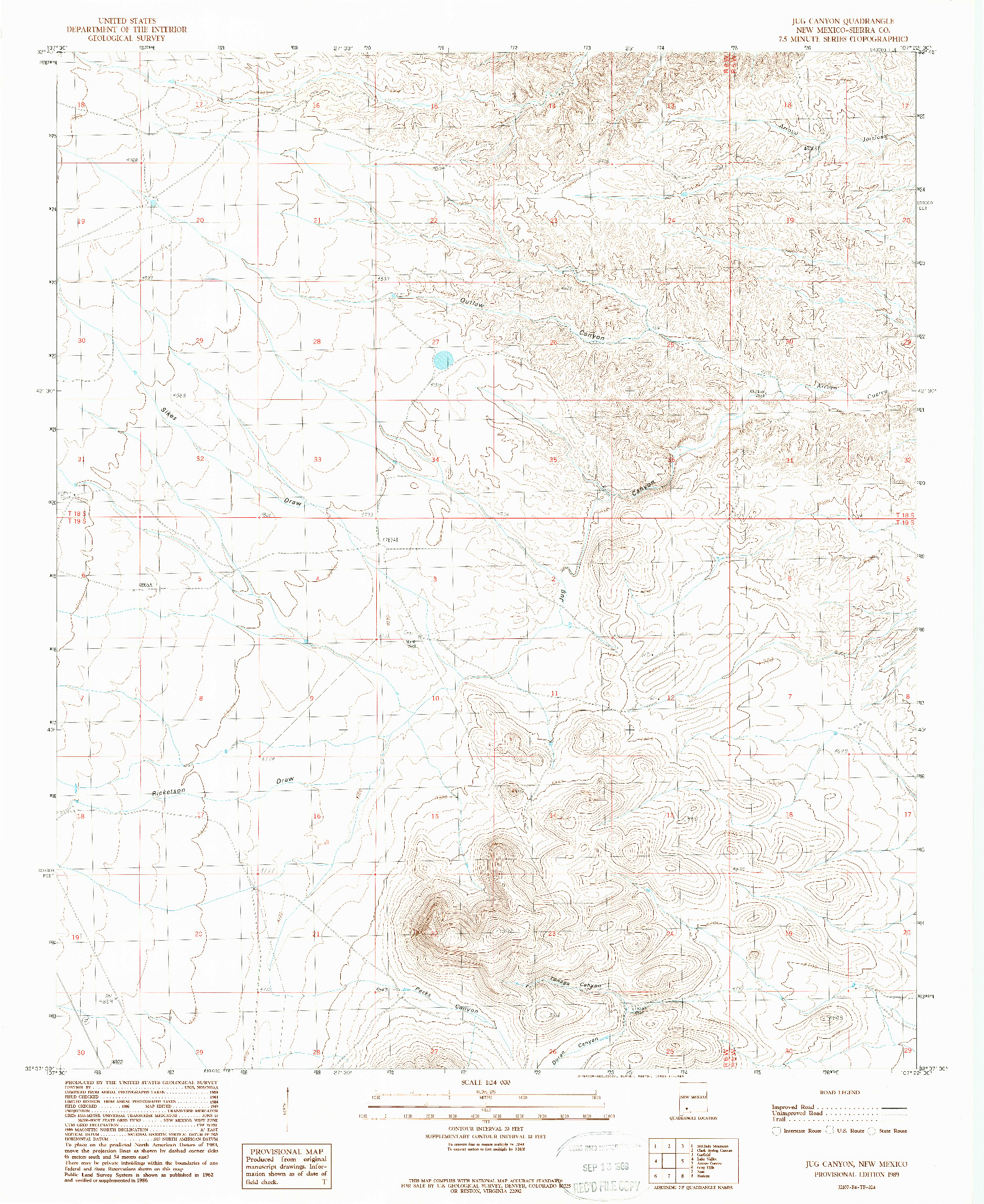 USGS 1:24000-SCALE QUADRANGLE FOR JUG CANYON, NM 1989