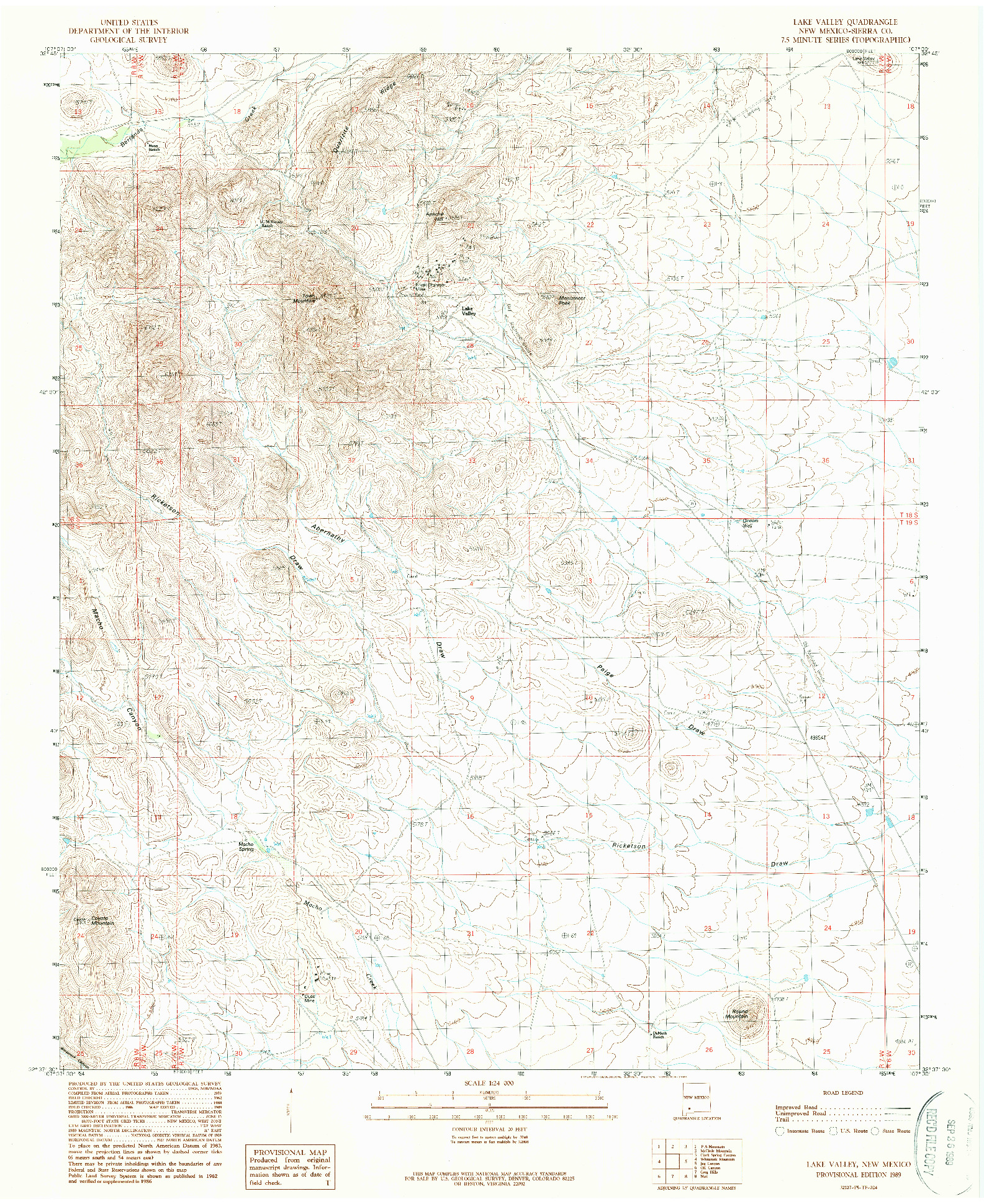 USGS 1:24000-SCALE QUADRANGLE FOR LAKE VALLEY, NM 1989