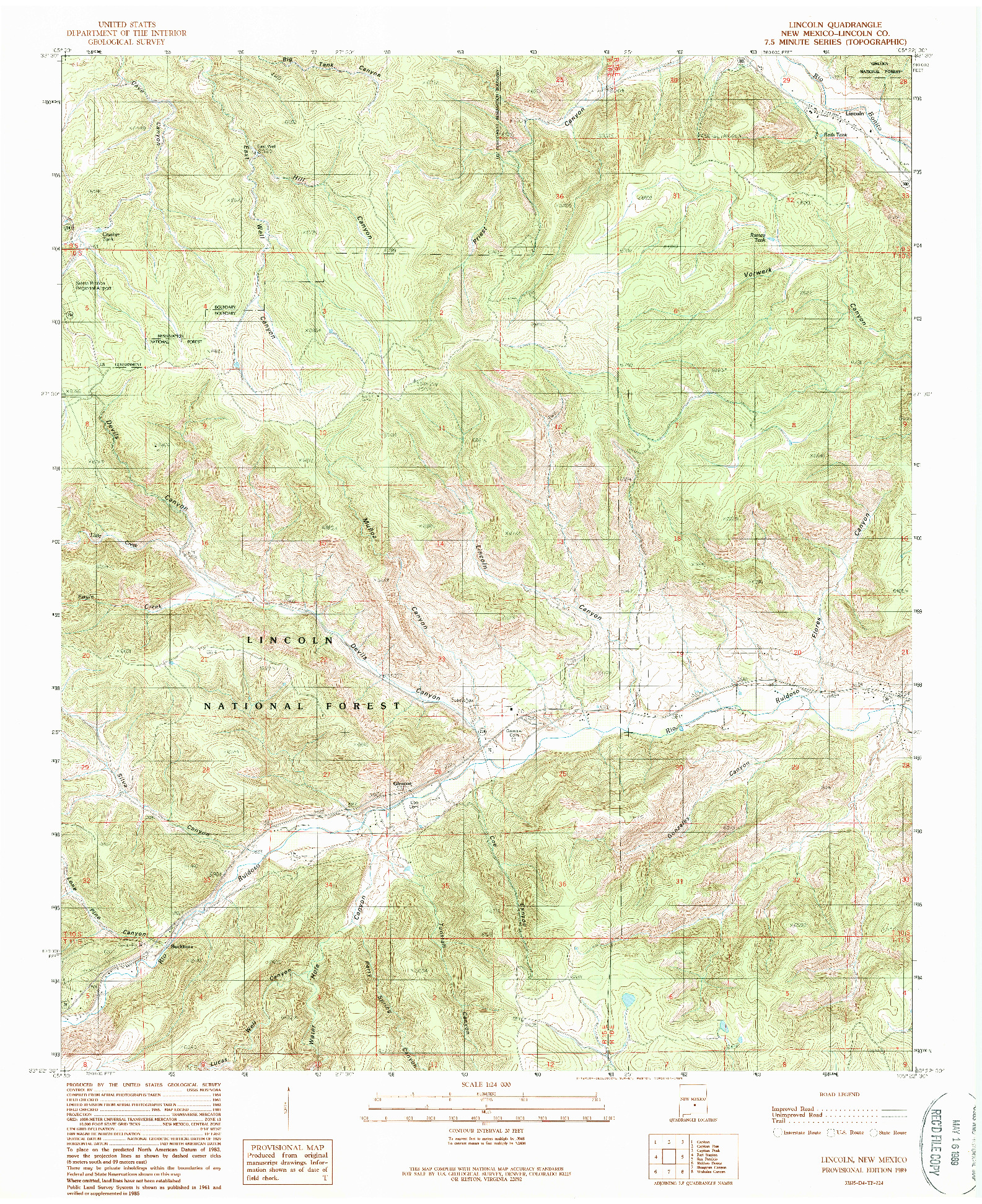 USGS 1:24000-SCALE QUADRANGLE FOR LINCOLN, NM 1989